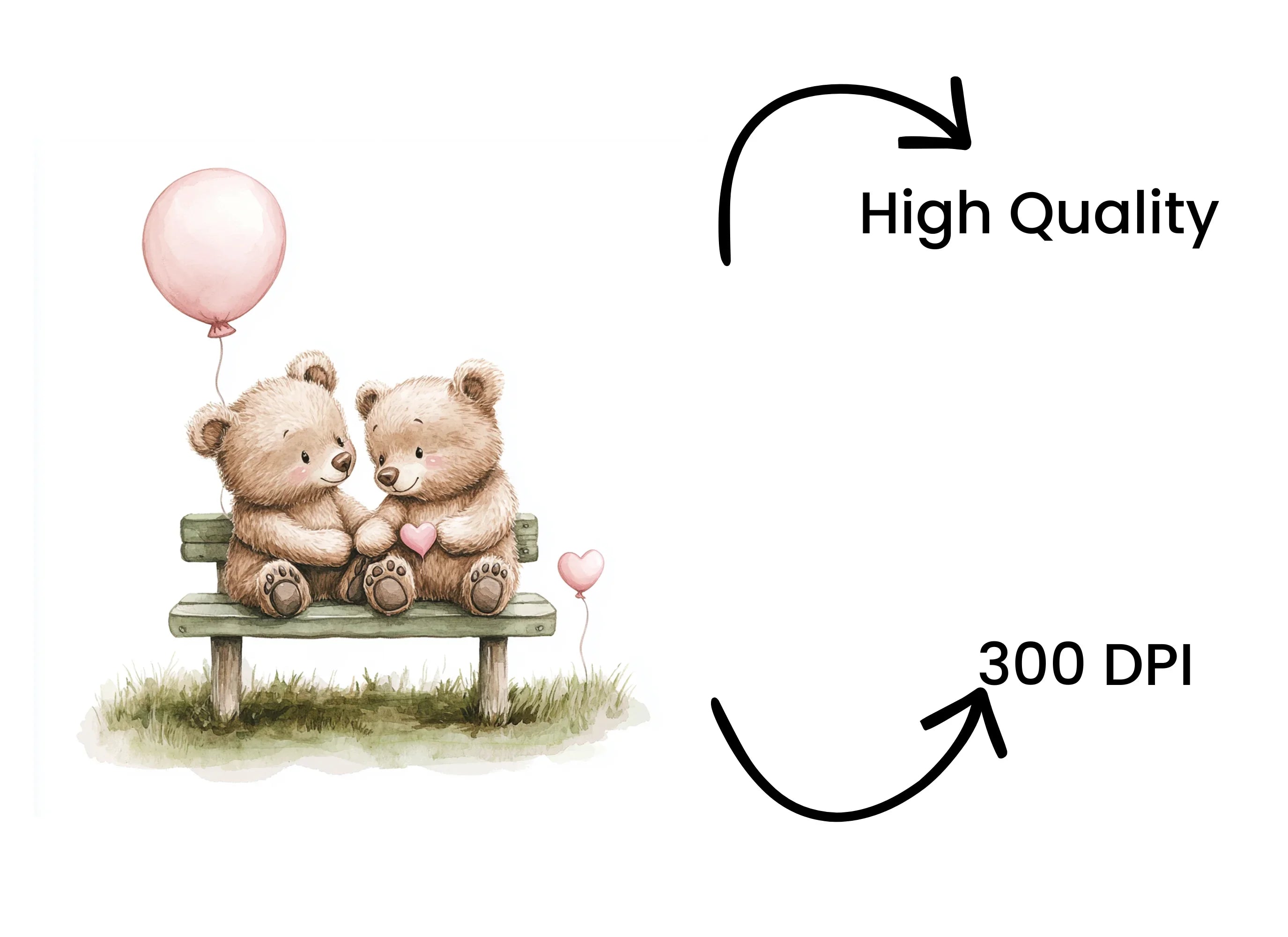 Romantic Bear Couple on Bench Clipart Bundle