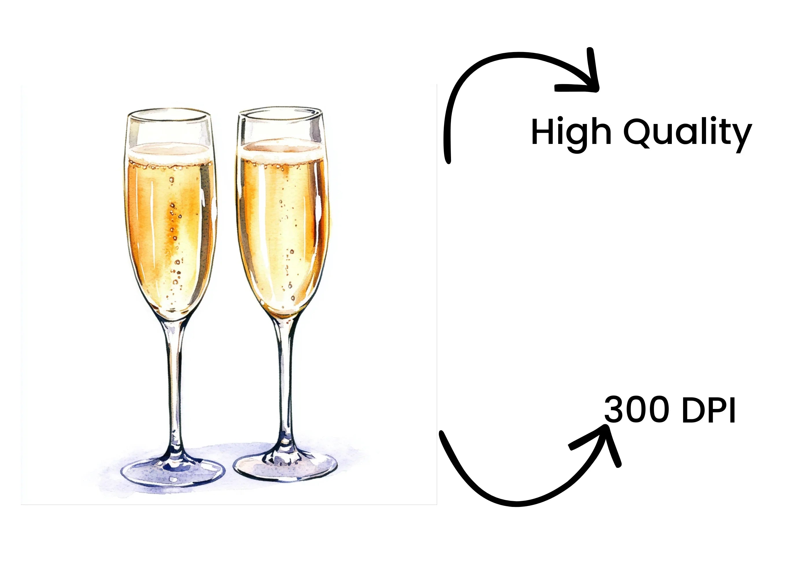 Elegant Champagne Flutes Clipart Bundle