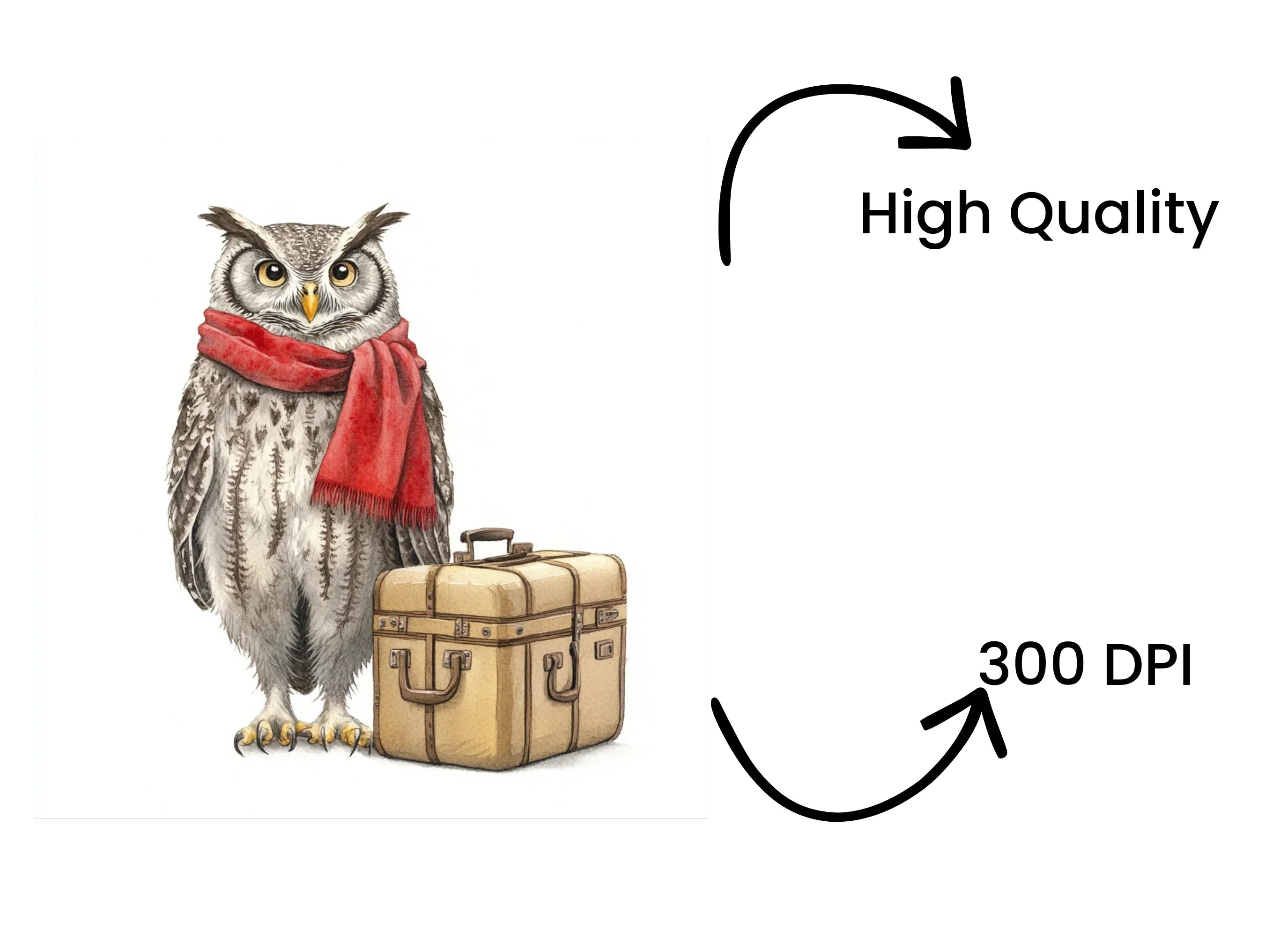 Cute Owls with Scarves and Suitcases Clipart Bundle