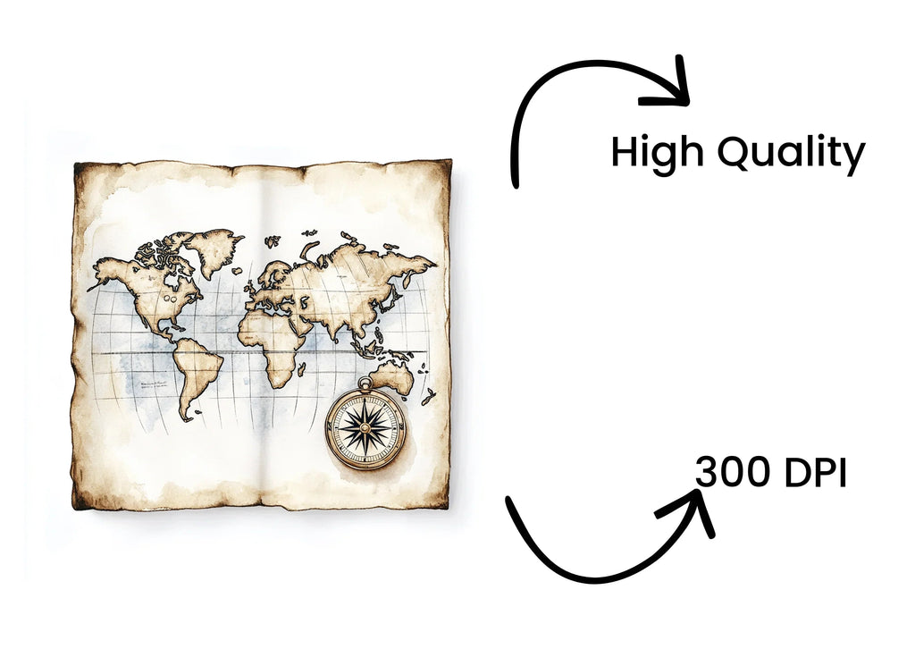 Vintage World Map Compass Clipart Bundle