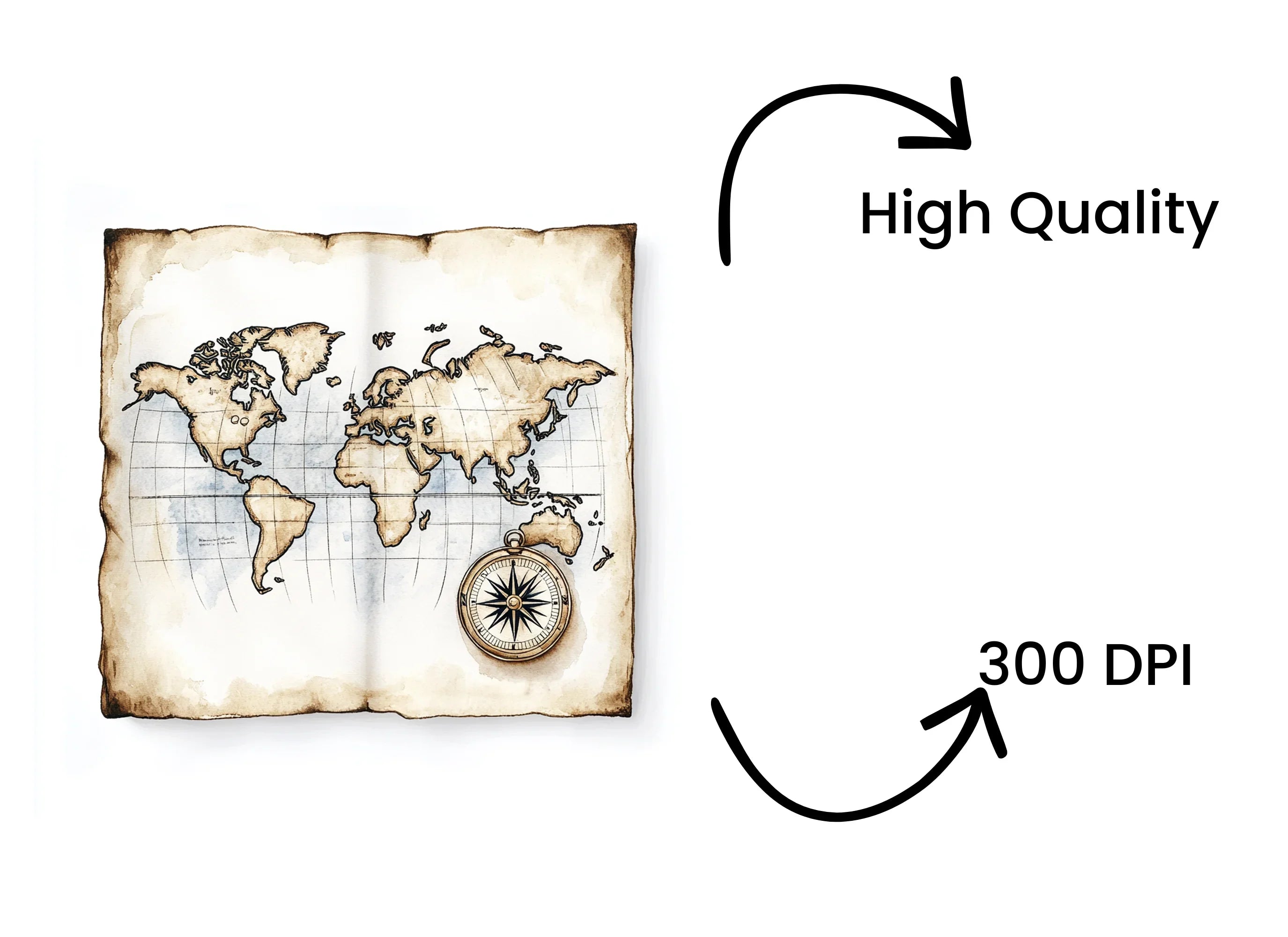 Vintage World Map Compass Clipart Bundle