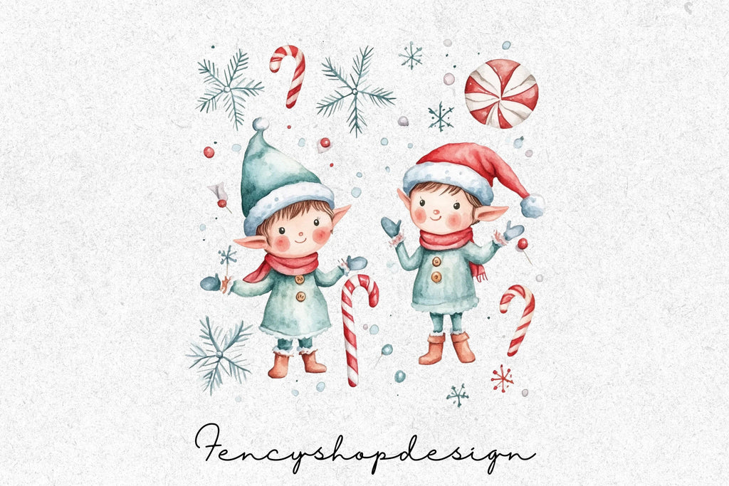 Christmas Elves Fireplace Clipart Bundle