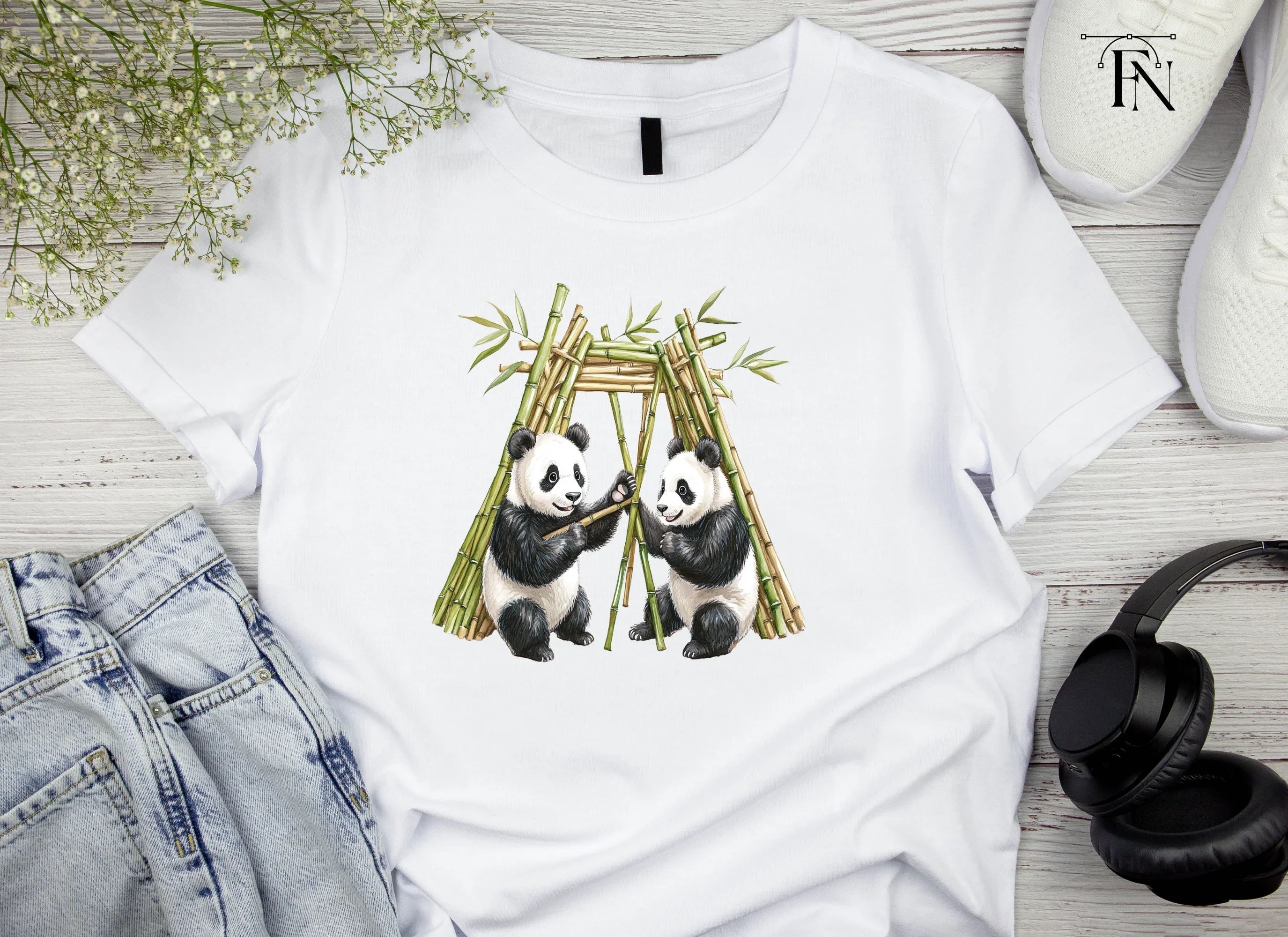 Playful Pandas with Bamboo Hut Clipart Bundle