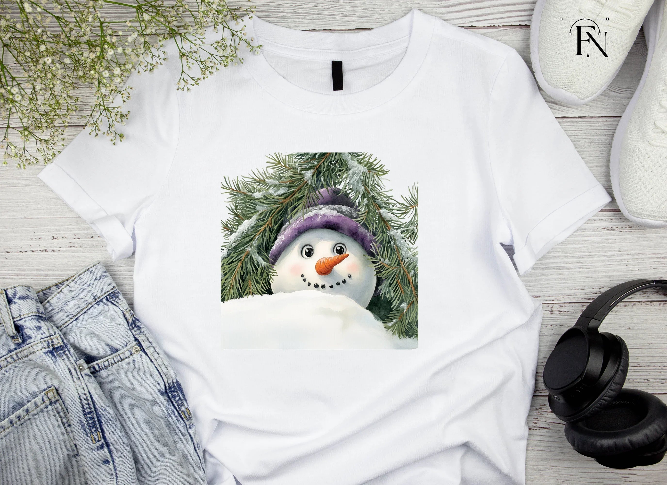 Cute Snowman Peeking Winter Clipart Bundle