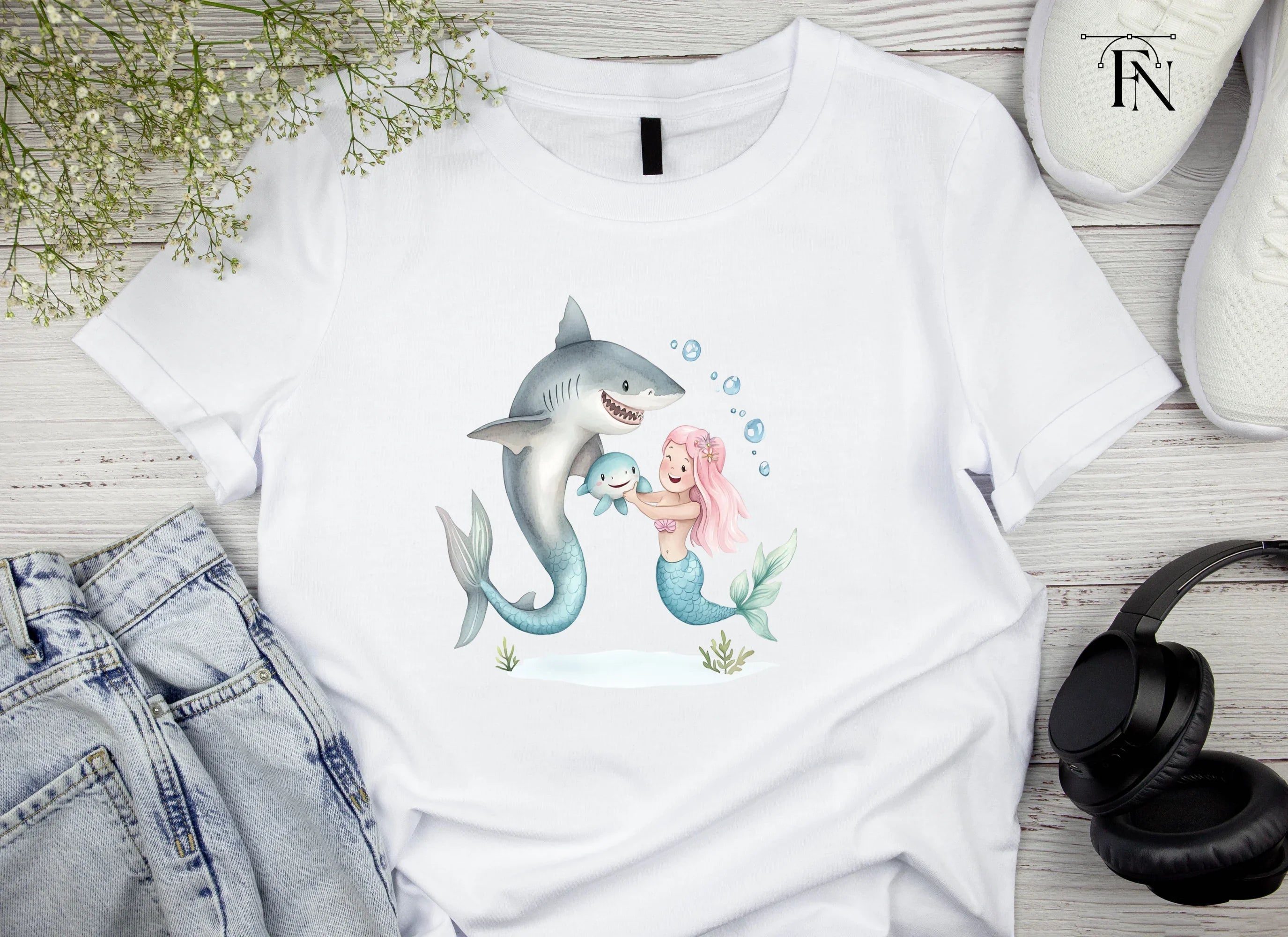 Mermaid and Shark Family Clipart Bundle