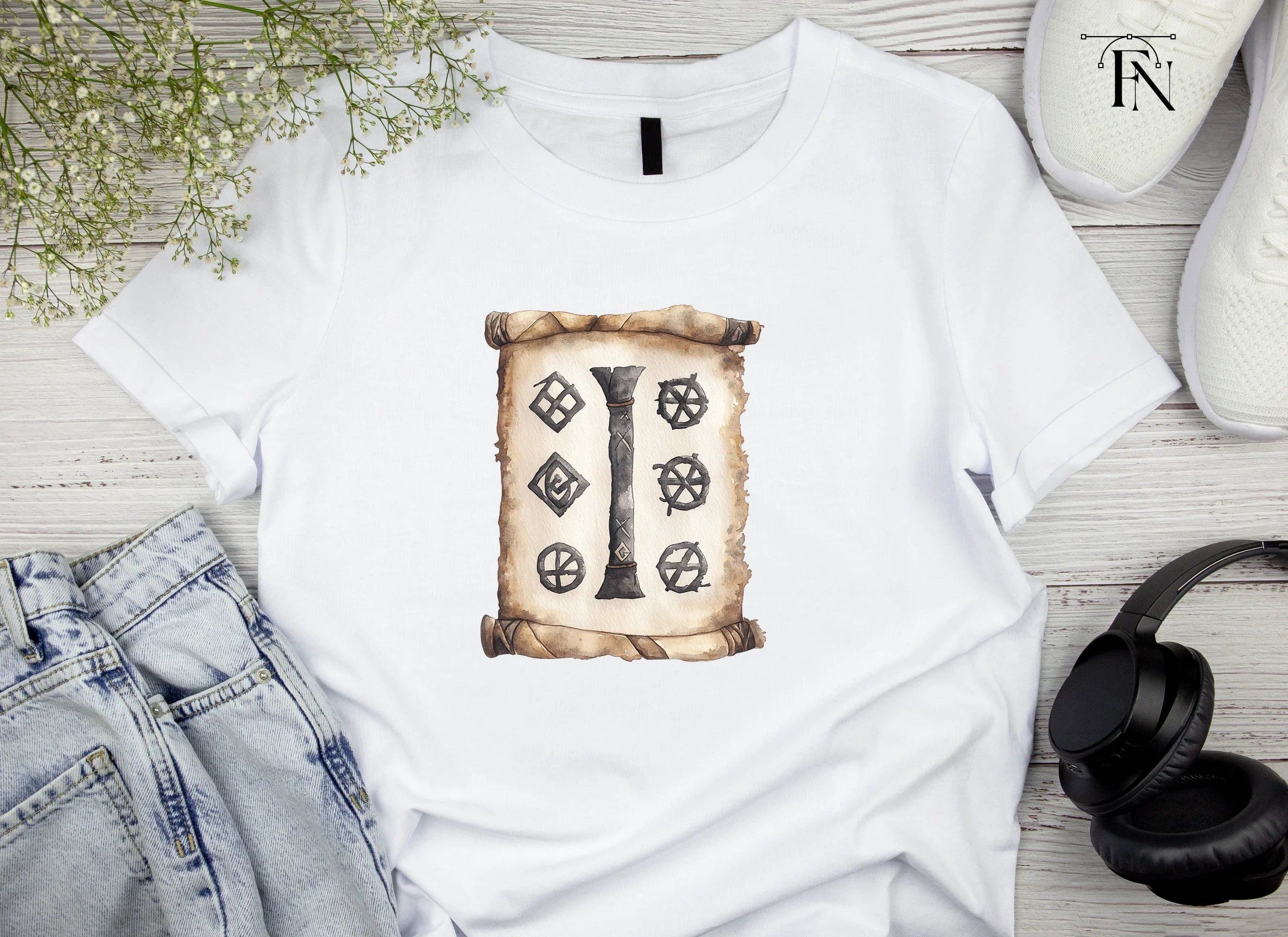Mystical Scroll with Runic Symbols Clipart Bundle