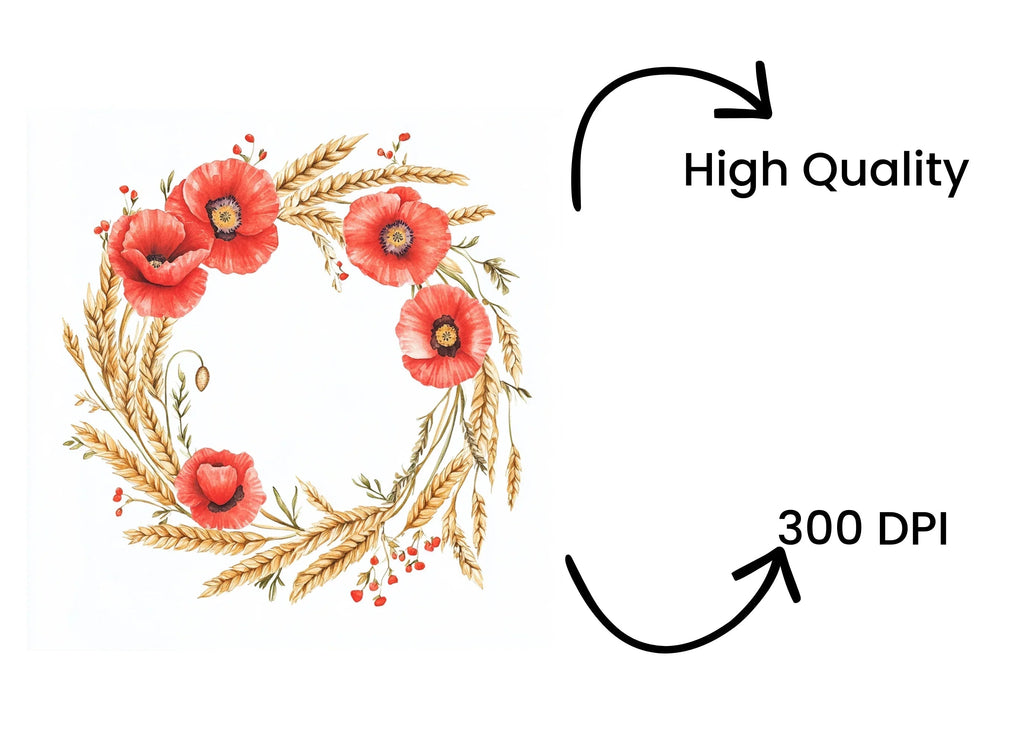Poppy and Wheat Wreath Clipart Bundle
