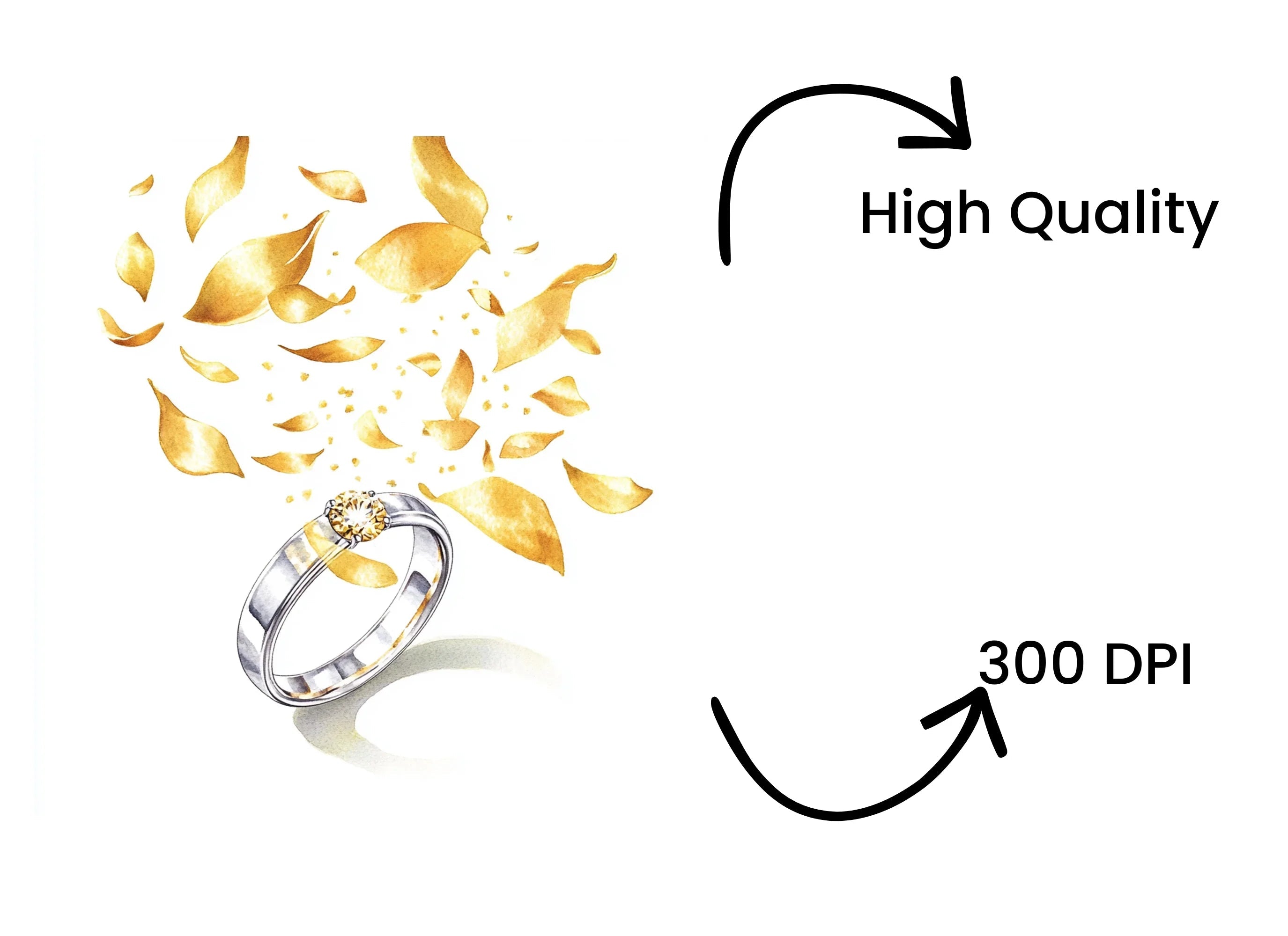 Elegant Gold Petal Wedding Rings Clipart Bundle