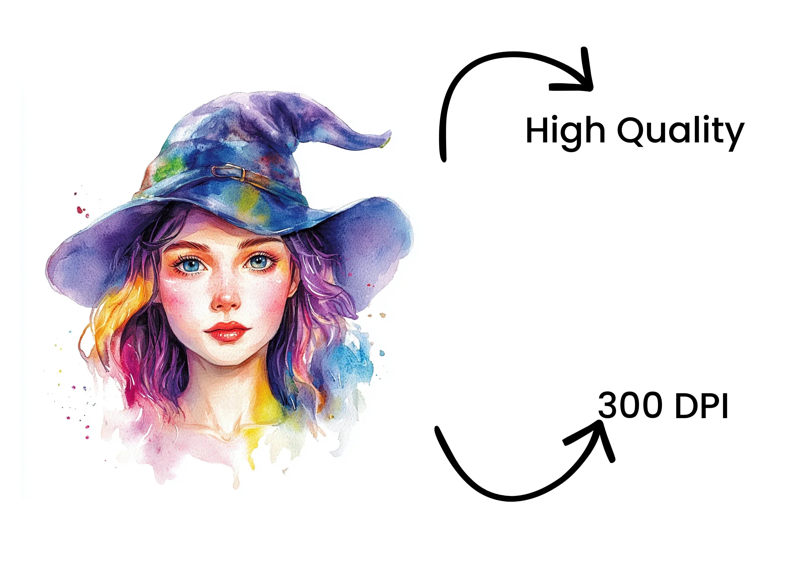 Vibrant Witch Hat Girls Clipart Bundle
