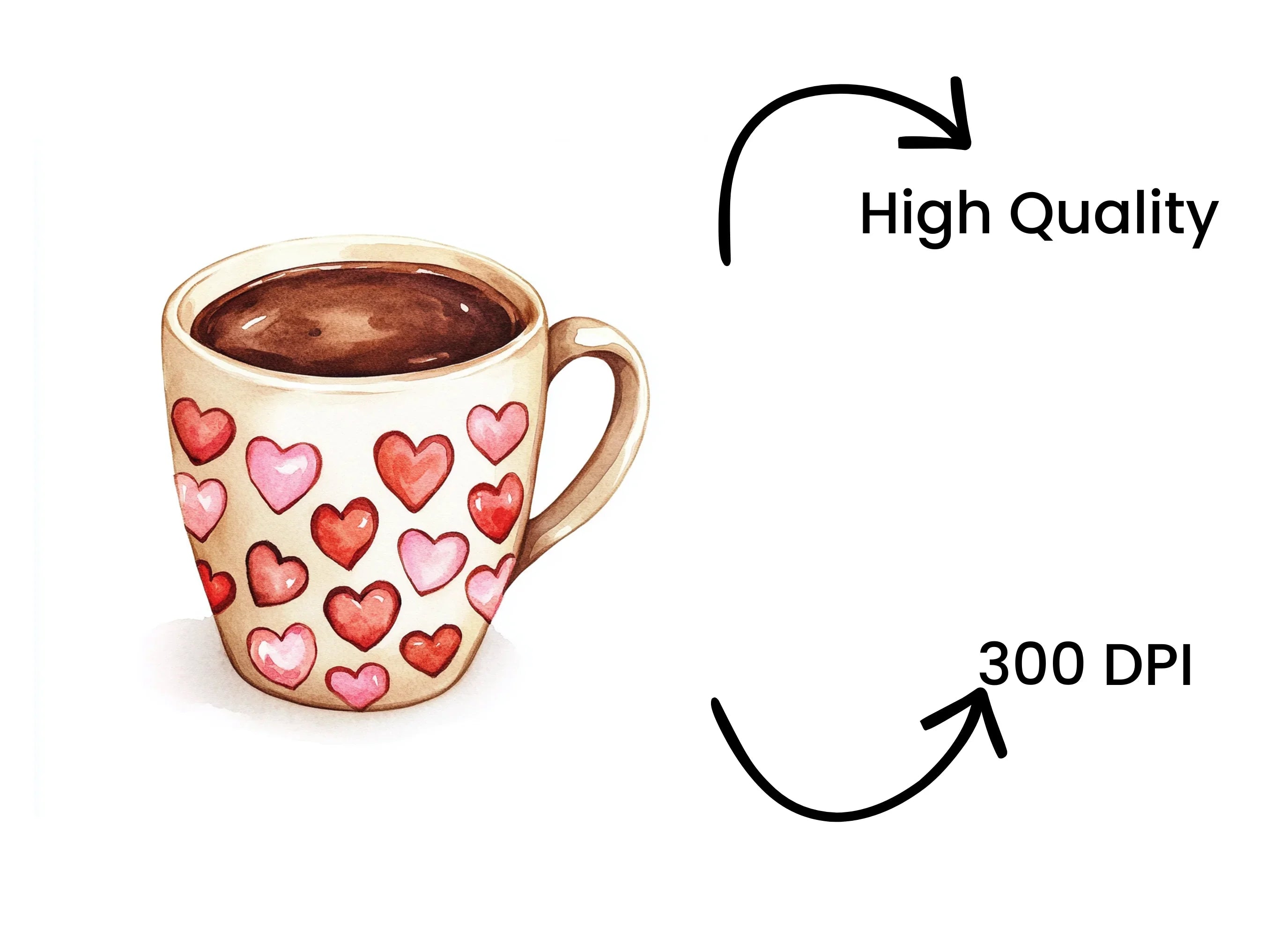 Heart Patterned Hot Chocolate Mugs Clipart Bundle