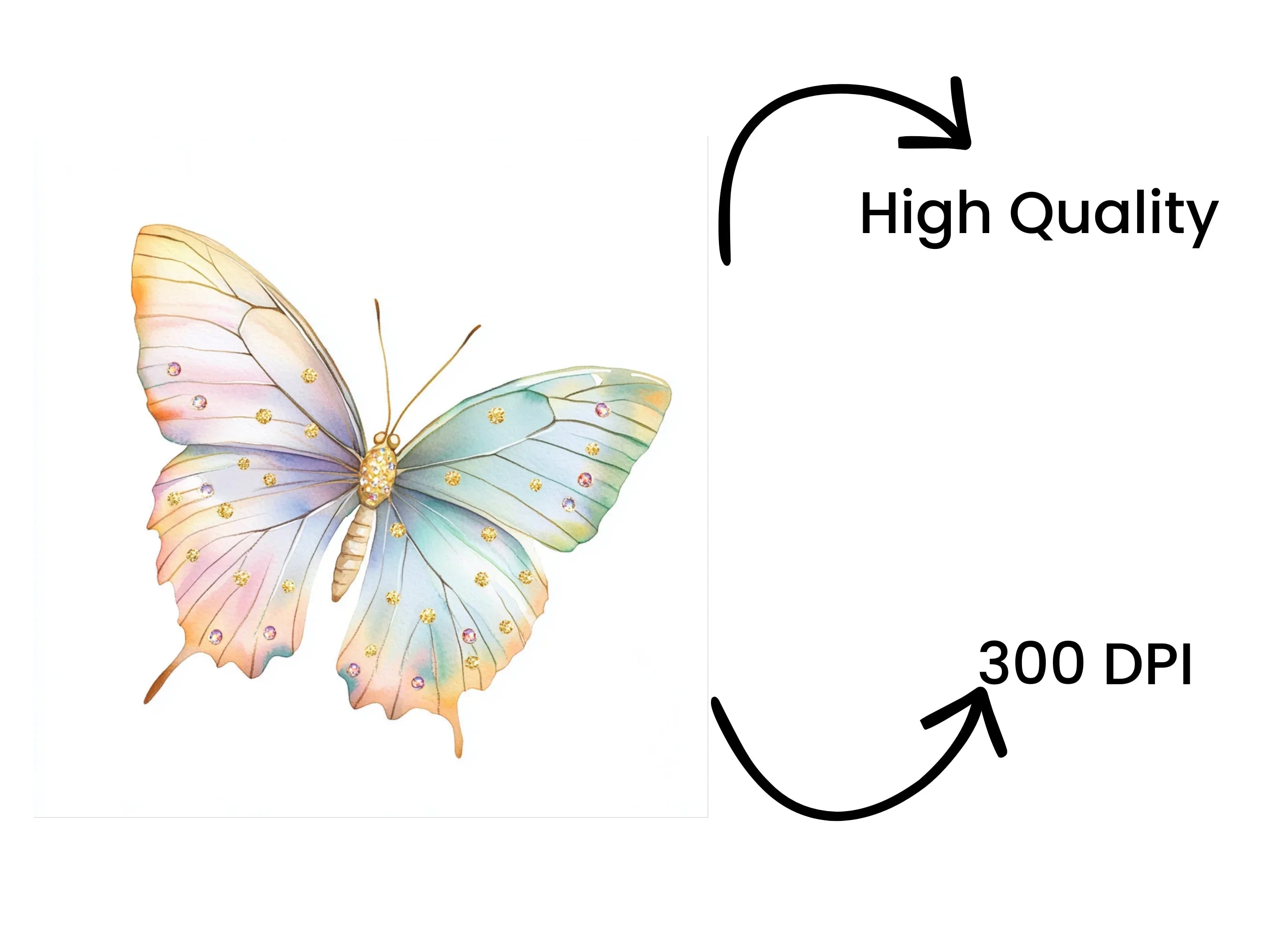 Pastel Glitter Butterfly Clipart Bundle