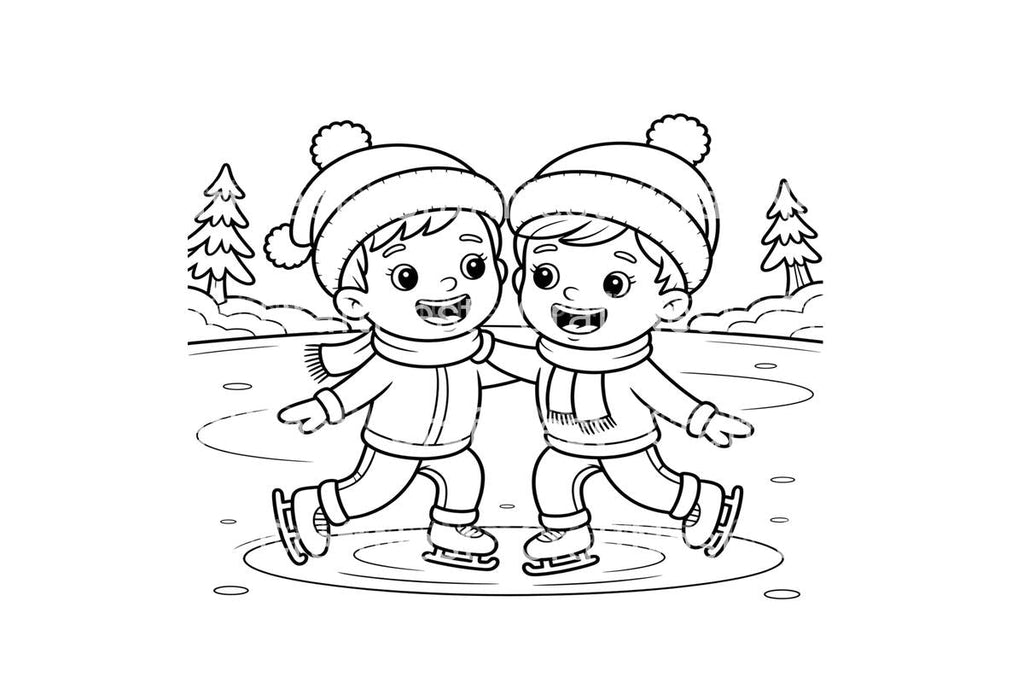 Friends Ice Skating Together Coloring Books