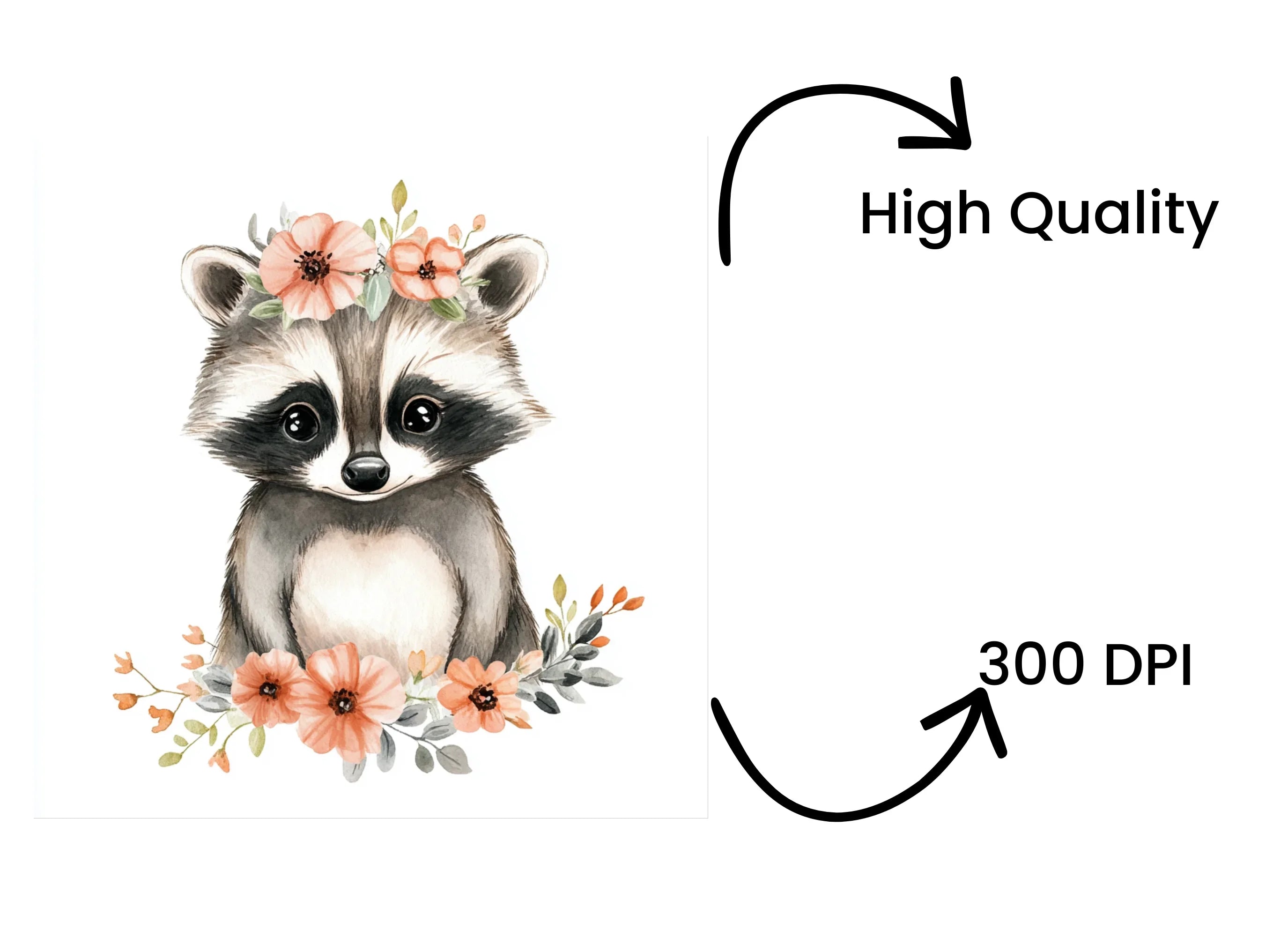 Cute Raccoon Flower Crown Clipart Bundle