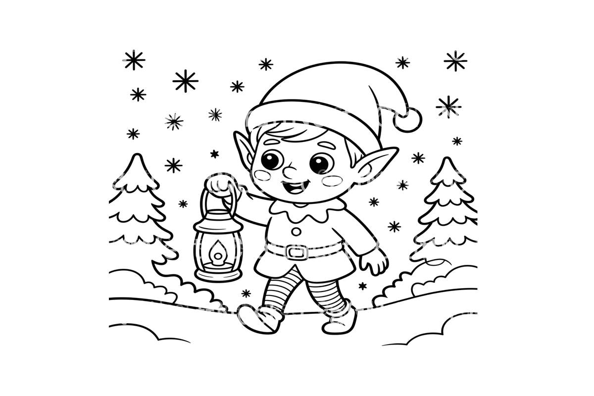 Elf Walking in Winter Wonderland Coloring Books