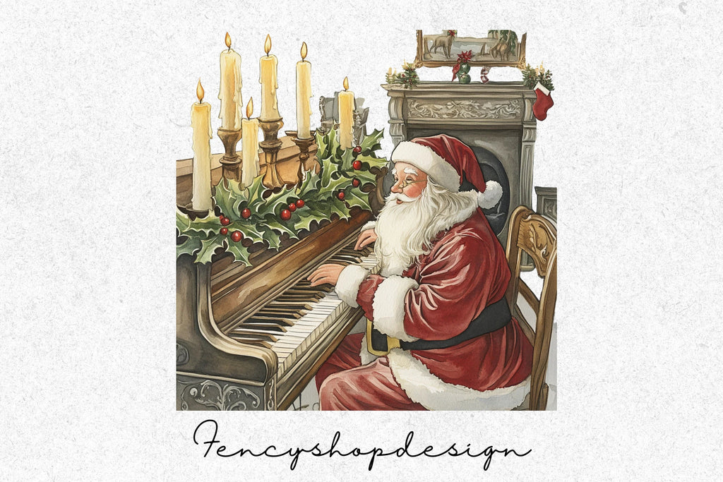Rockstar Santa & Cozy Christmas Scene Clipart Bundle