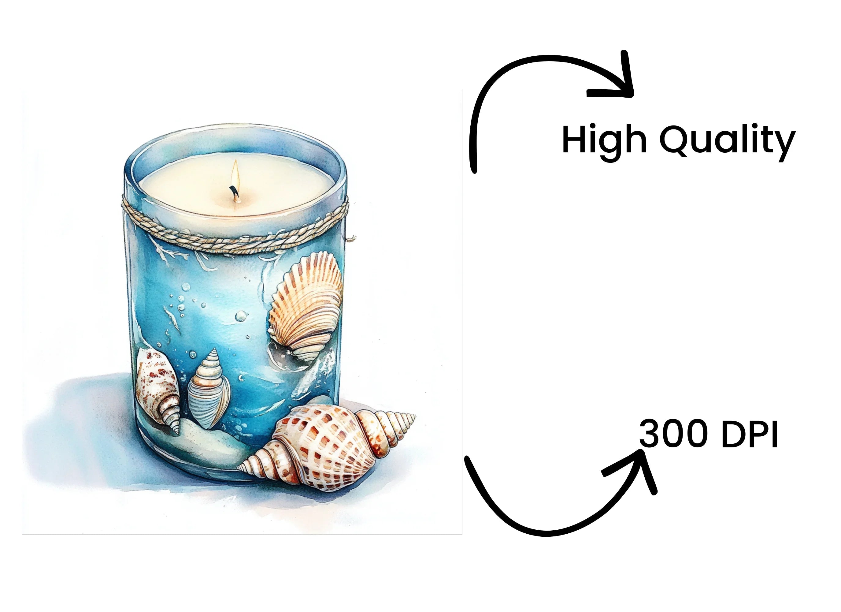 Coastal Seashell Candles Clipart Bundle