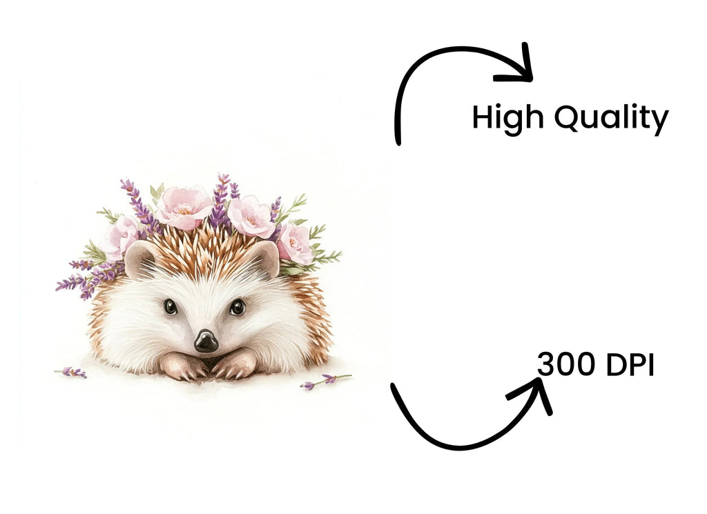 Cute Hedgehog Floral Crown Clipart Bundle