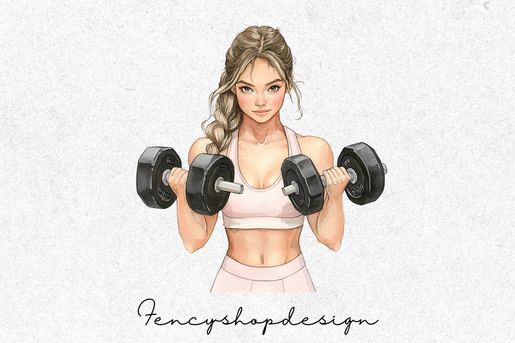 Strong Women Gym Workout Fitness Clipart Bundle