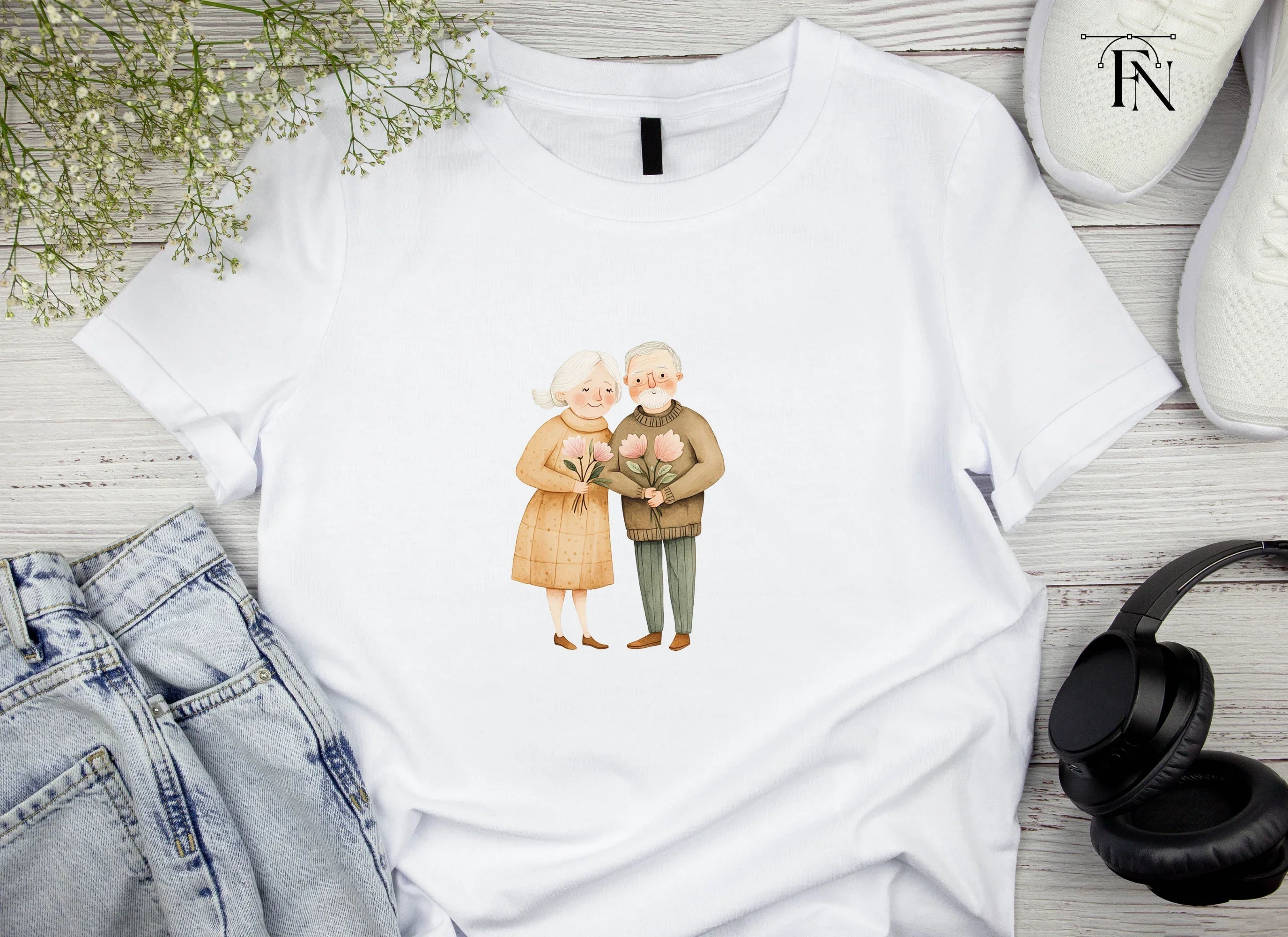 Elderly Couples with Flowers Clipart Bundle