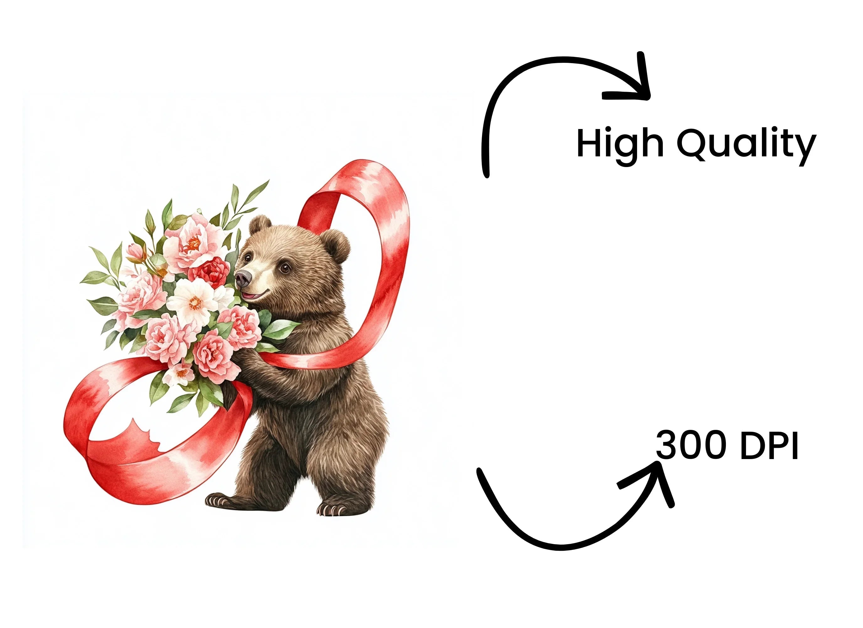 Cute Bear with Red Ribbon Clipart Bundle