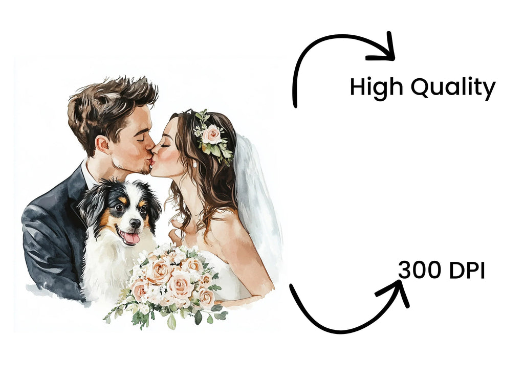 Wedding Couple with Dog Clipart Bundle