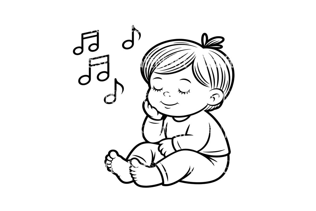 Cute Babies with Music Notes Coloring Books