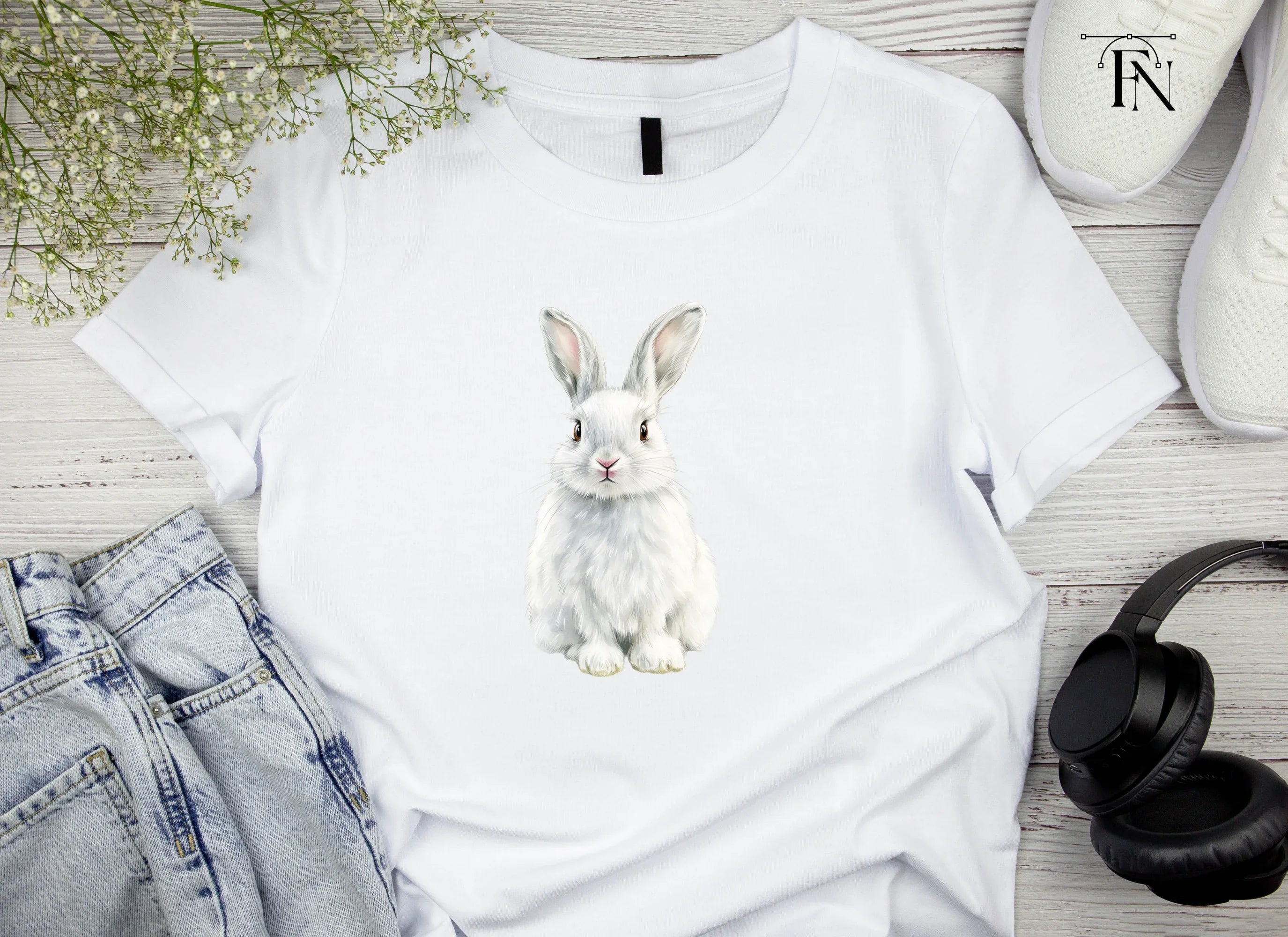 Cute White Rabbit Illustration Clipart Bundle