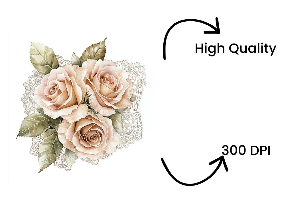Vintage Rose Lace Clipart Bundle