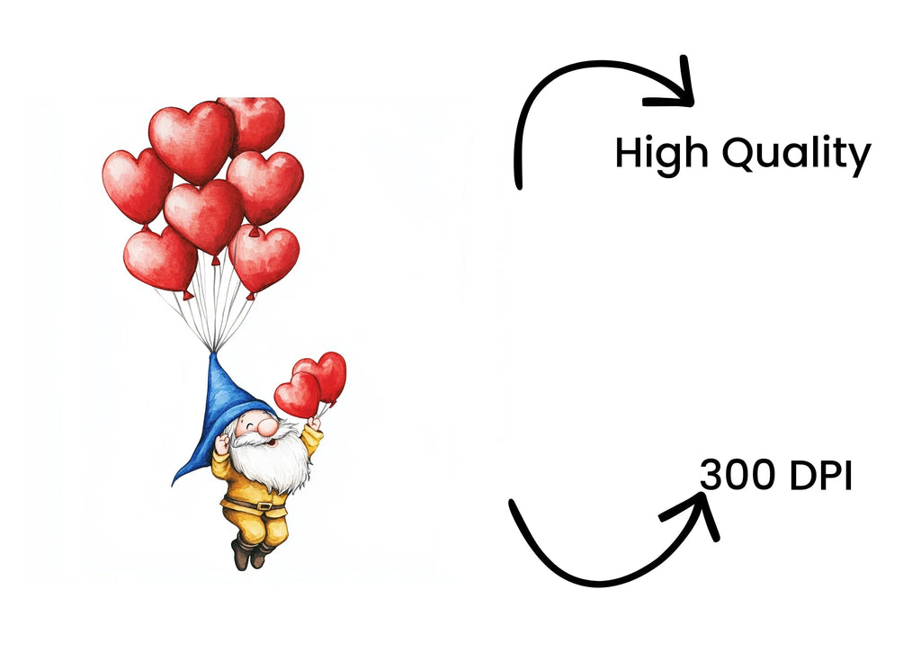 Valentine Gnomes with Heart Balloons Clipart Bundle