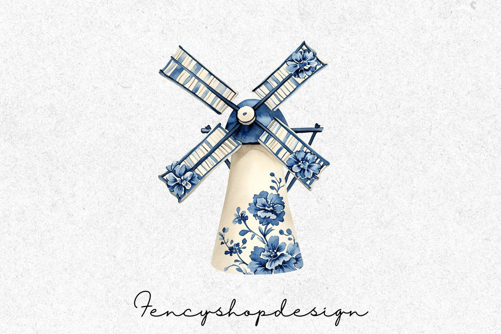Delft Blue Windmill Clipart Bundle