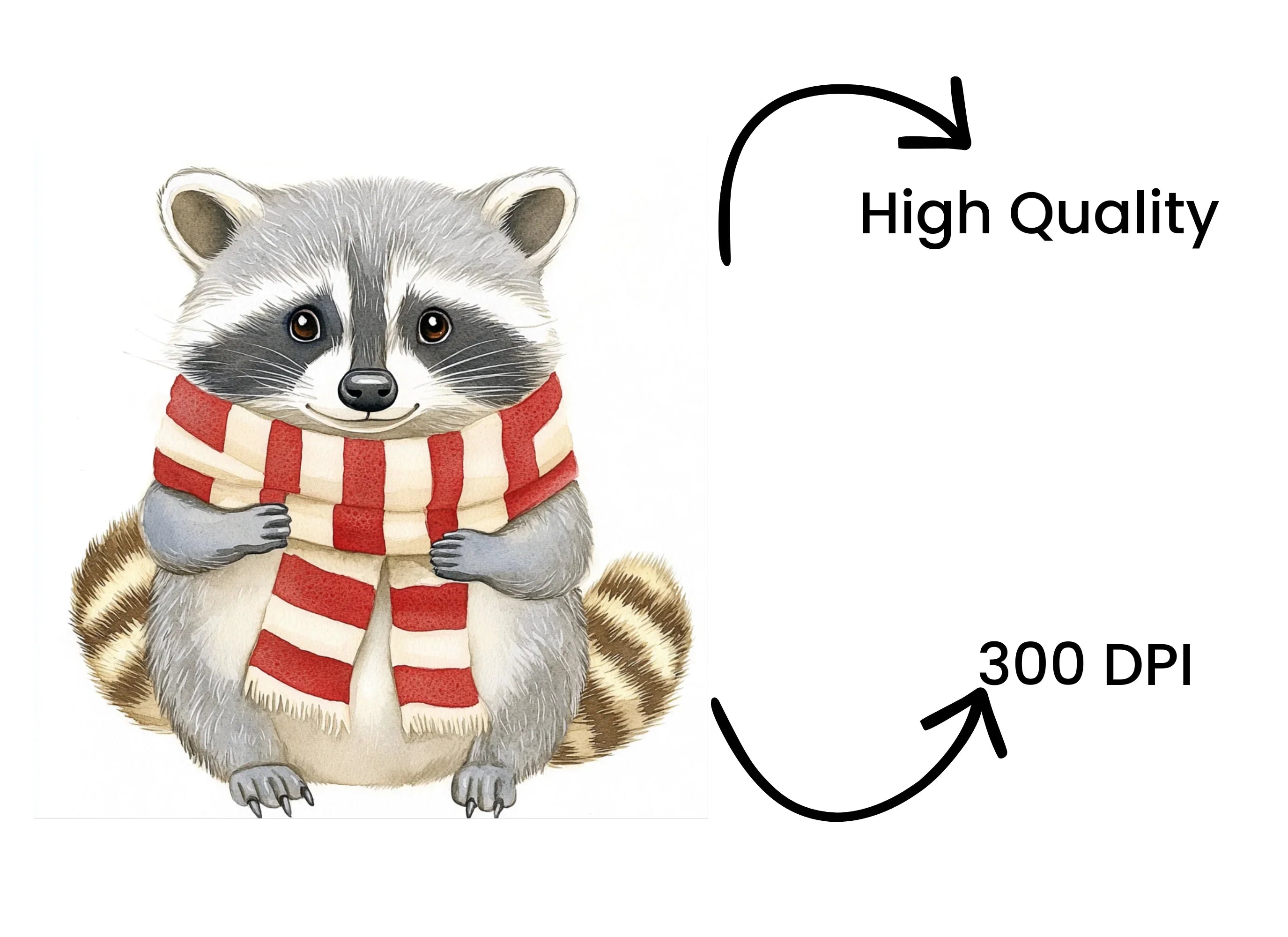 Cute Raccoons with Winter Scarves Clipart Bundle