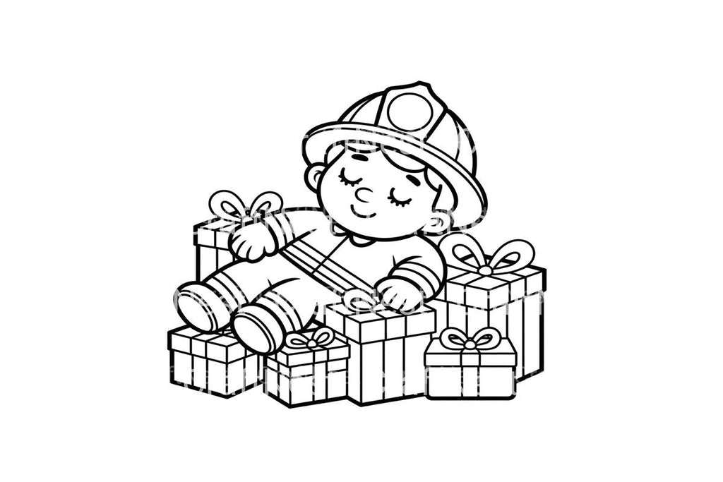 Sleeping Firefighter Christmas Coloring Books