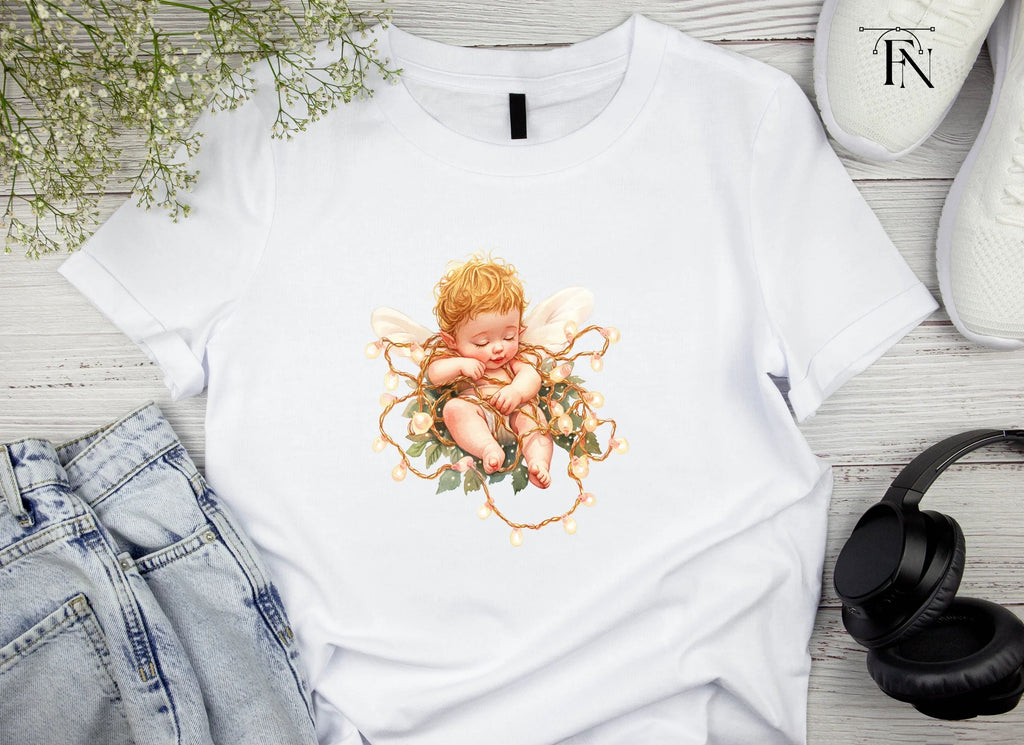Sleeping Baby Angel with Fairy Lights Clipart Bundle