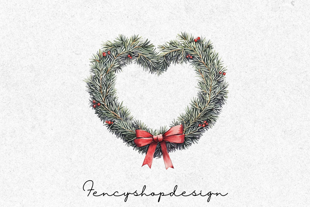 Evergreen Heart Wreaths Clipart Bundle