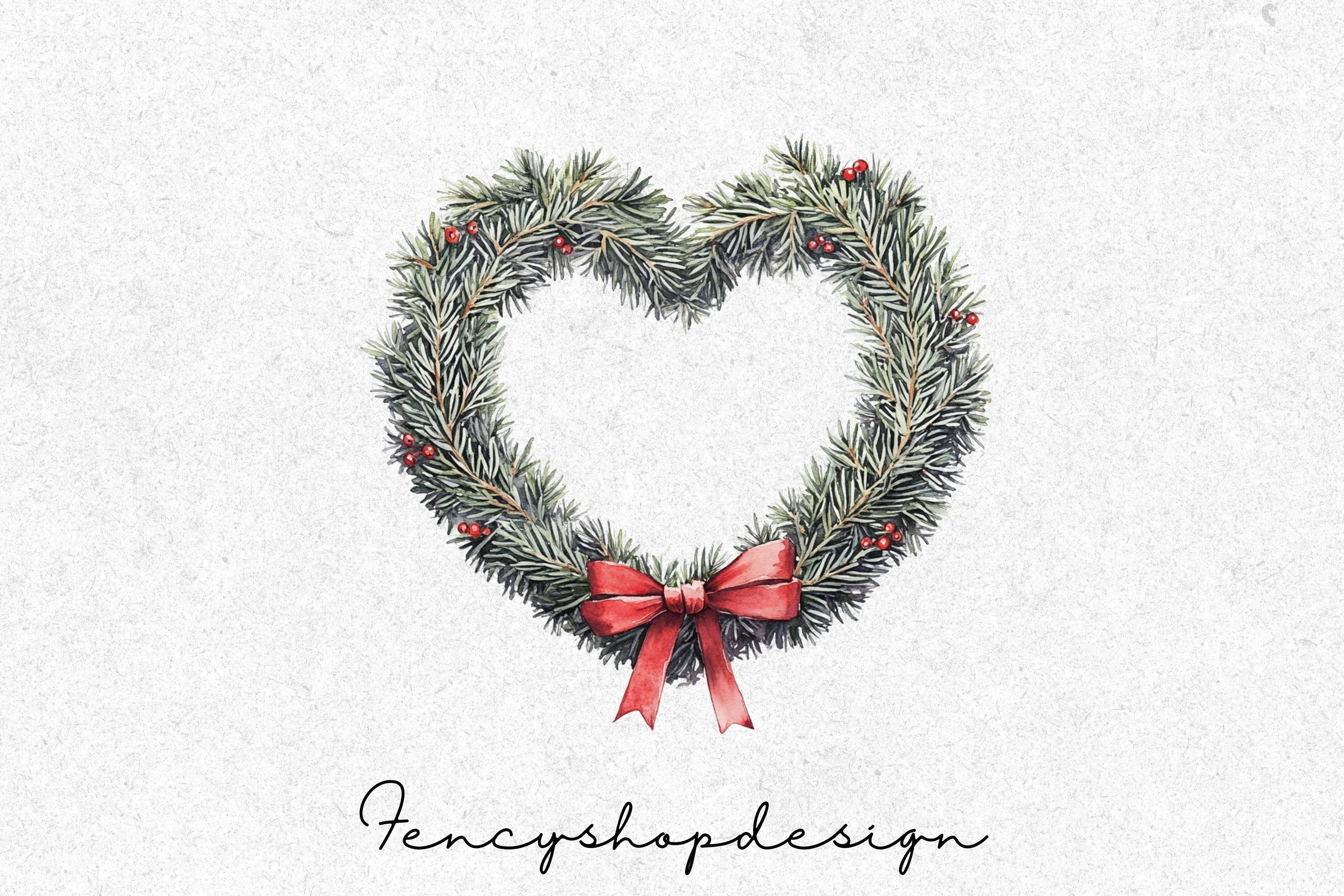 Evergreen Heart Wreaths Clipart Bundle