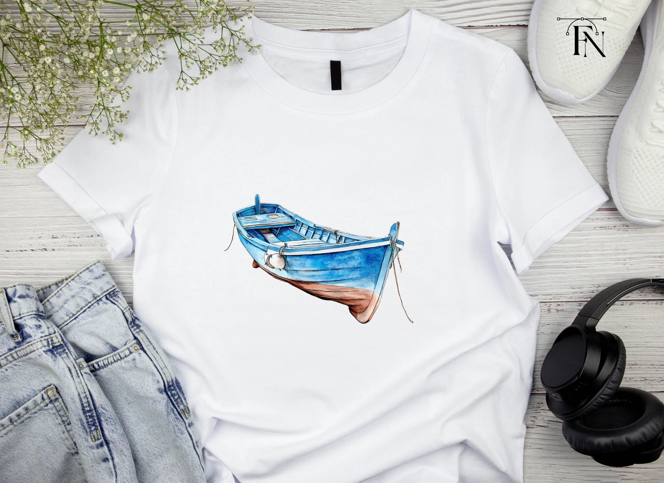 Blue Fishing Boats Clipart Bundle