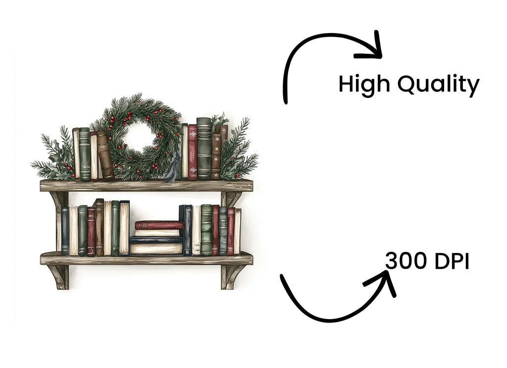 Festive Winter Bookshelf Clipart Bundle