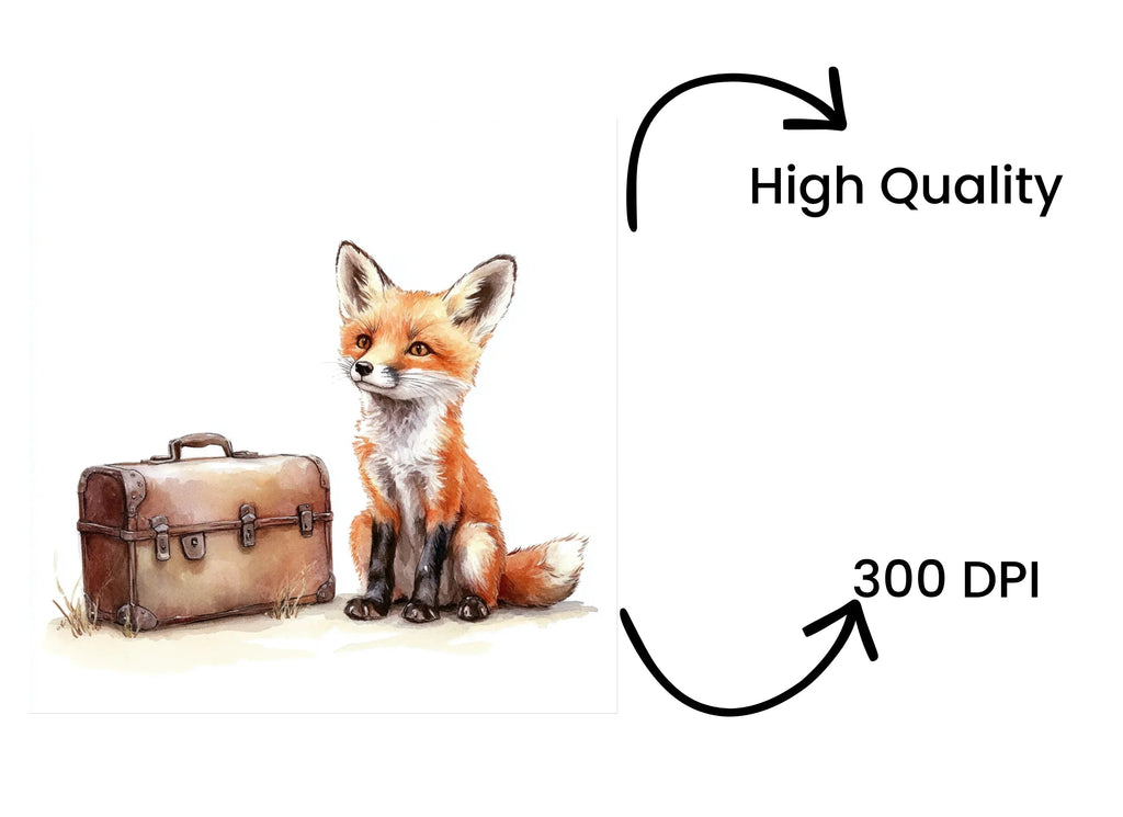 Traveling Fox with Suitcase Clipart Bundle