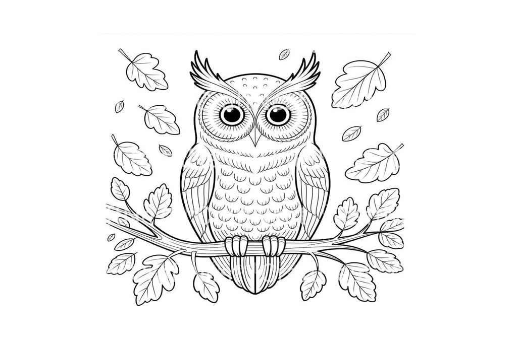 Cute Owl on Branch Coloring Books