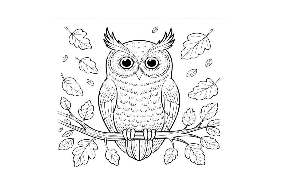 Cute Owl on Branch Coloring Books