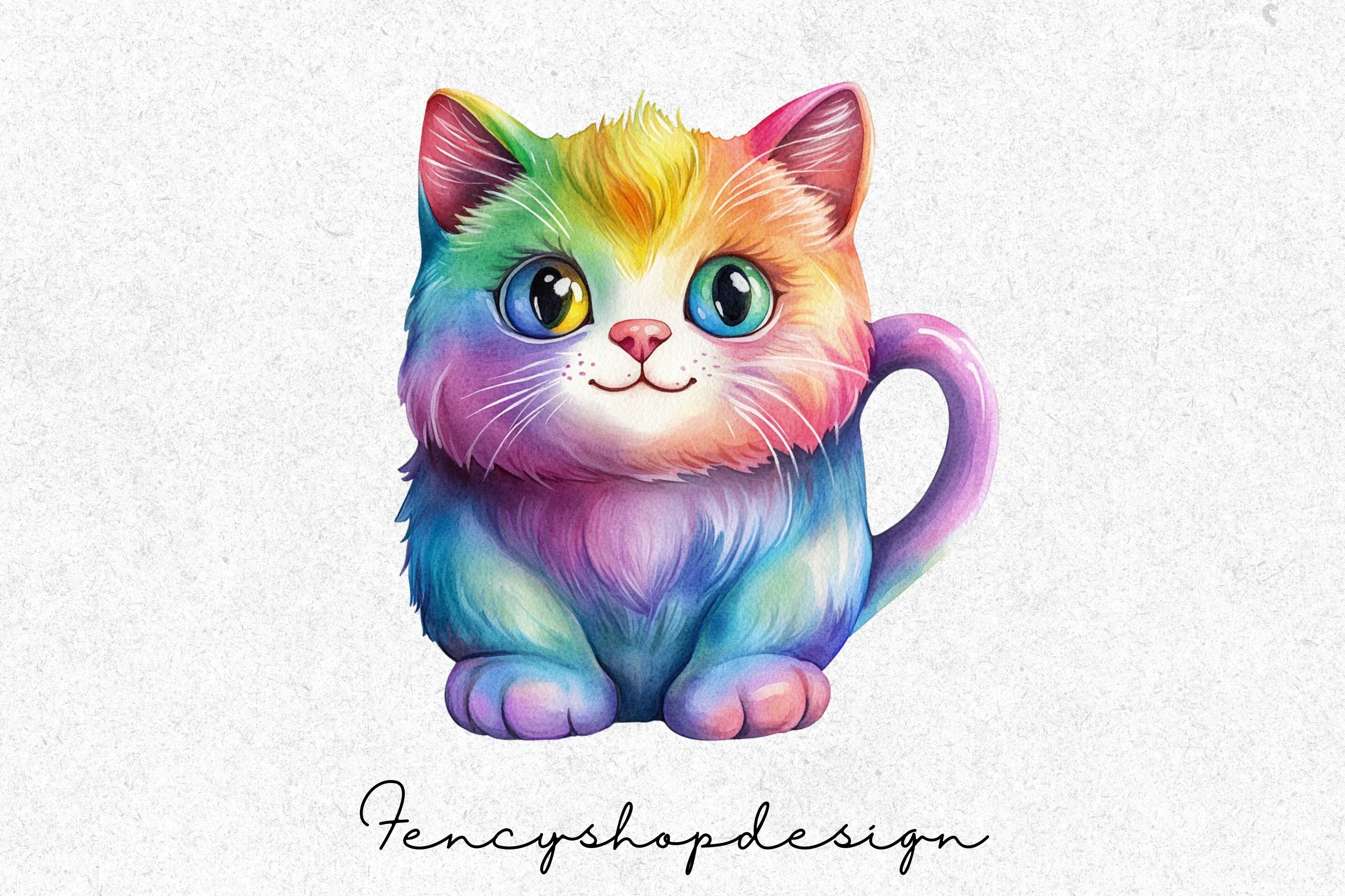 Cute Rainbow Cat Clipart Bundle