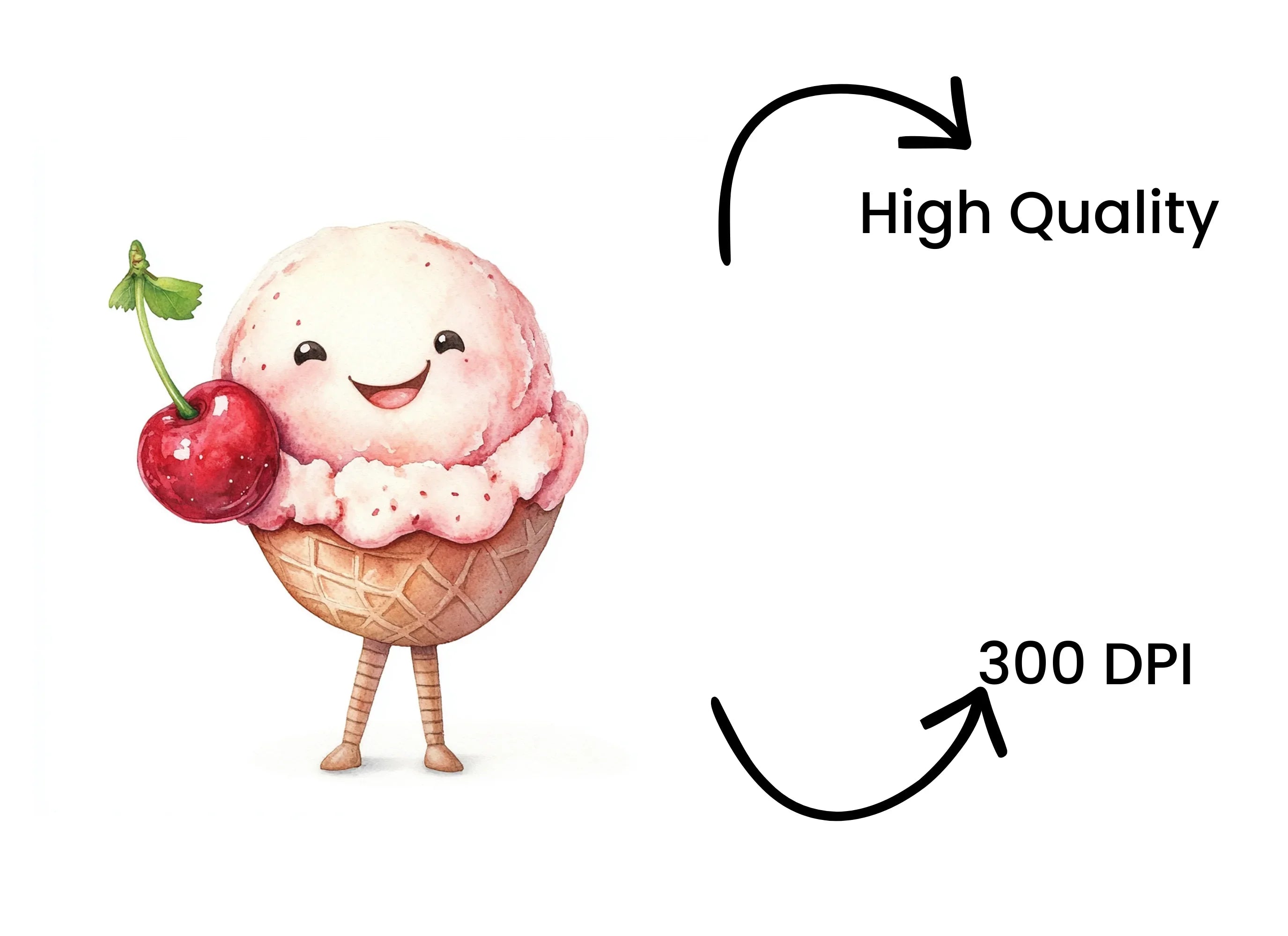 Kawaii Ice Cream with Cherry Clipart Bundle