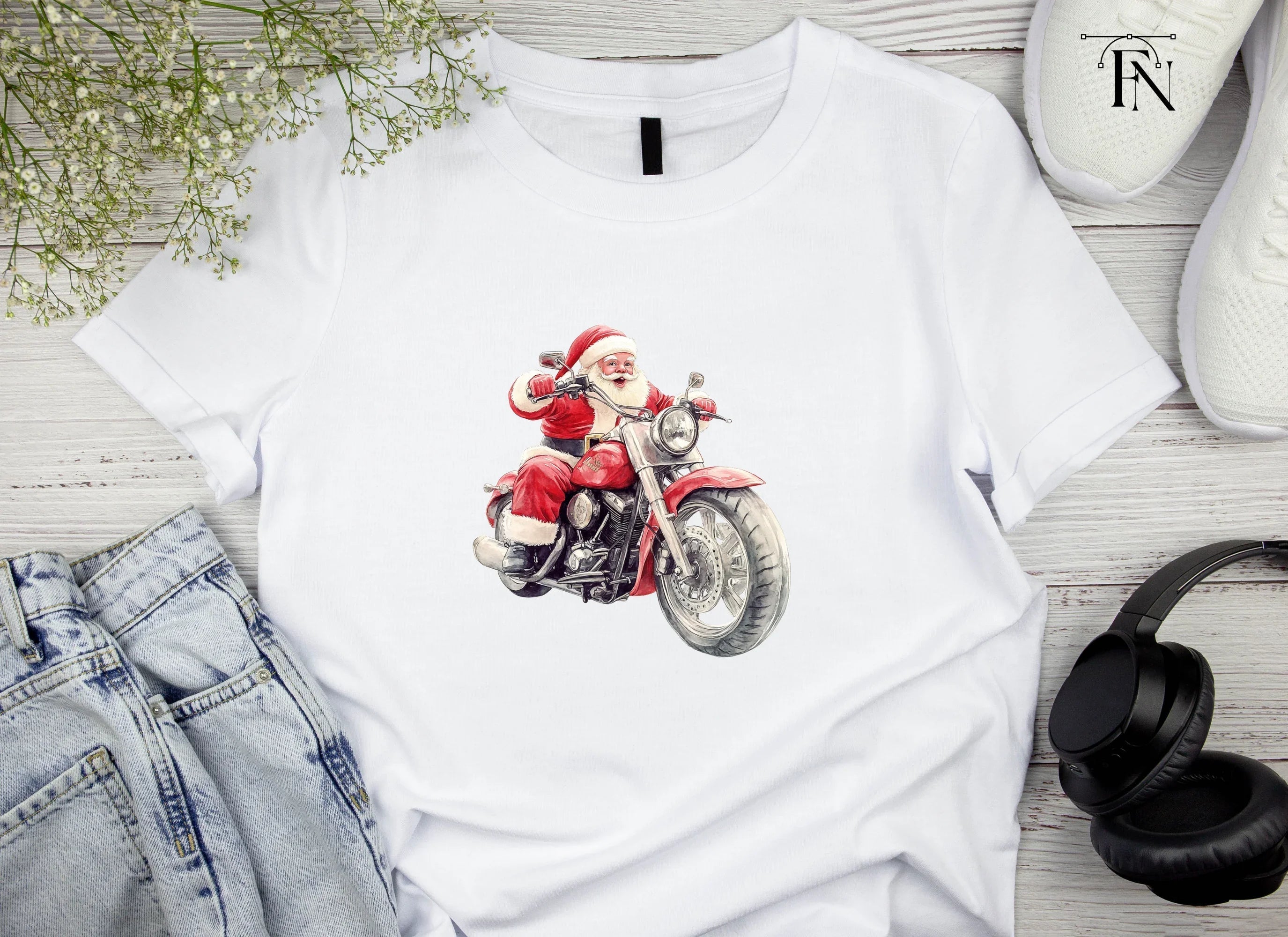Santa Claus Riding Motorcycles Clipart Bundle