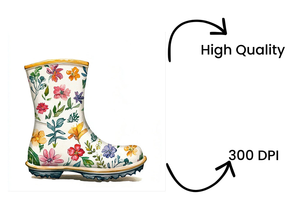 Vibrant Floral Rain Boots Clipart Bundle