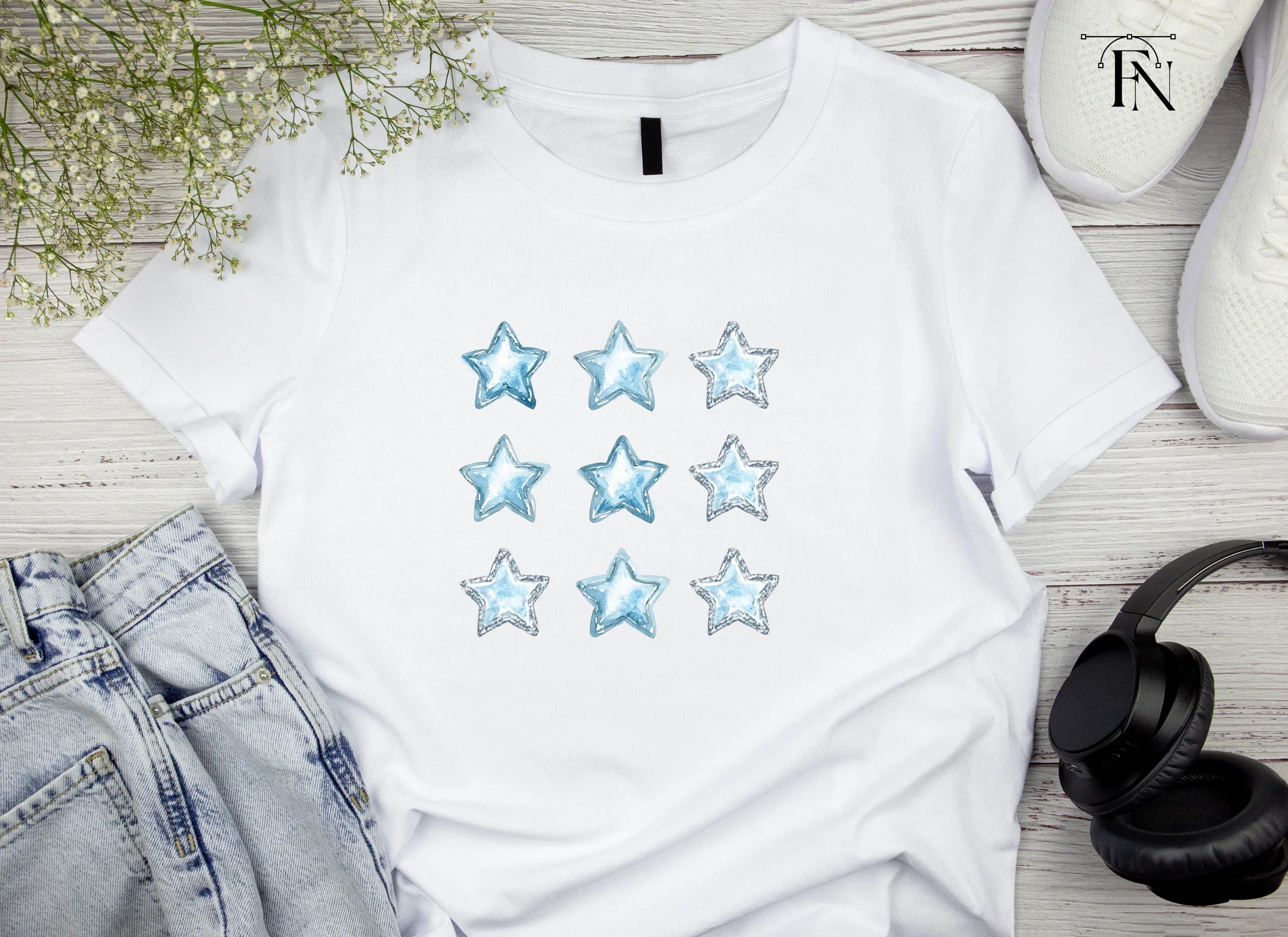 Sparkling Blue Star Gemstone Clipart Bundle
