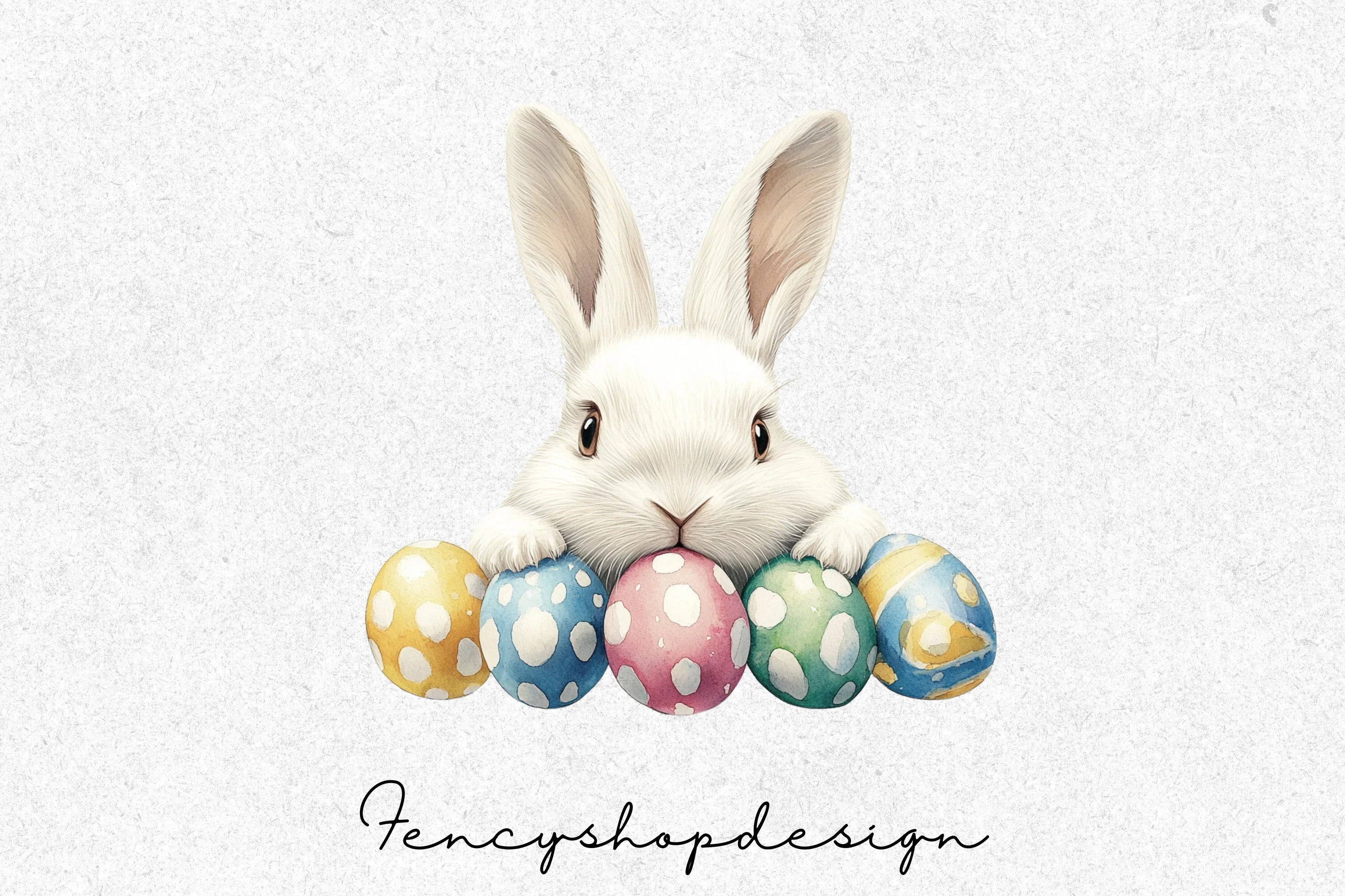 Cute Easter Bunnies with Colorful Eggs Clipart Bundle