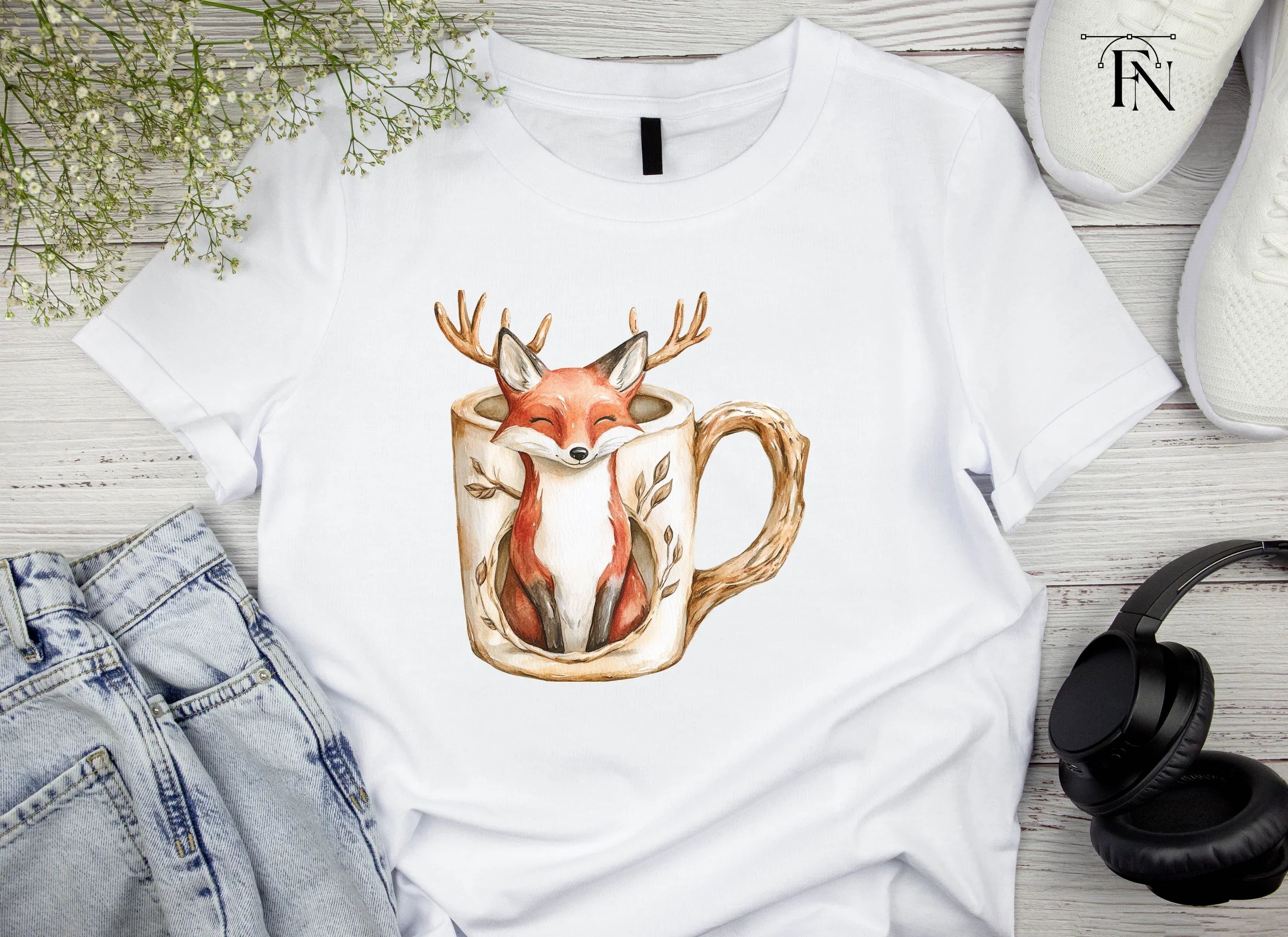 Cute Fox and Deer Mugs Clipart Bundle