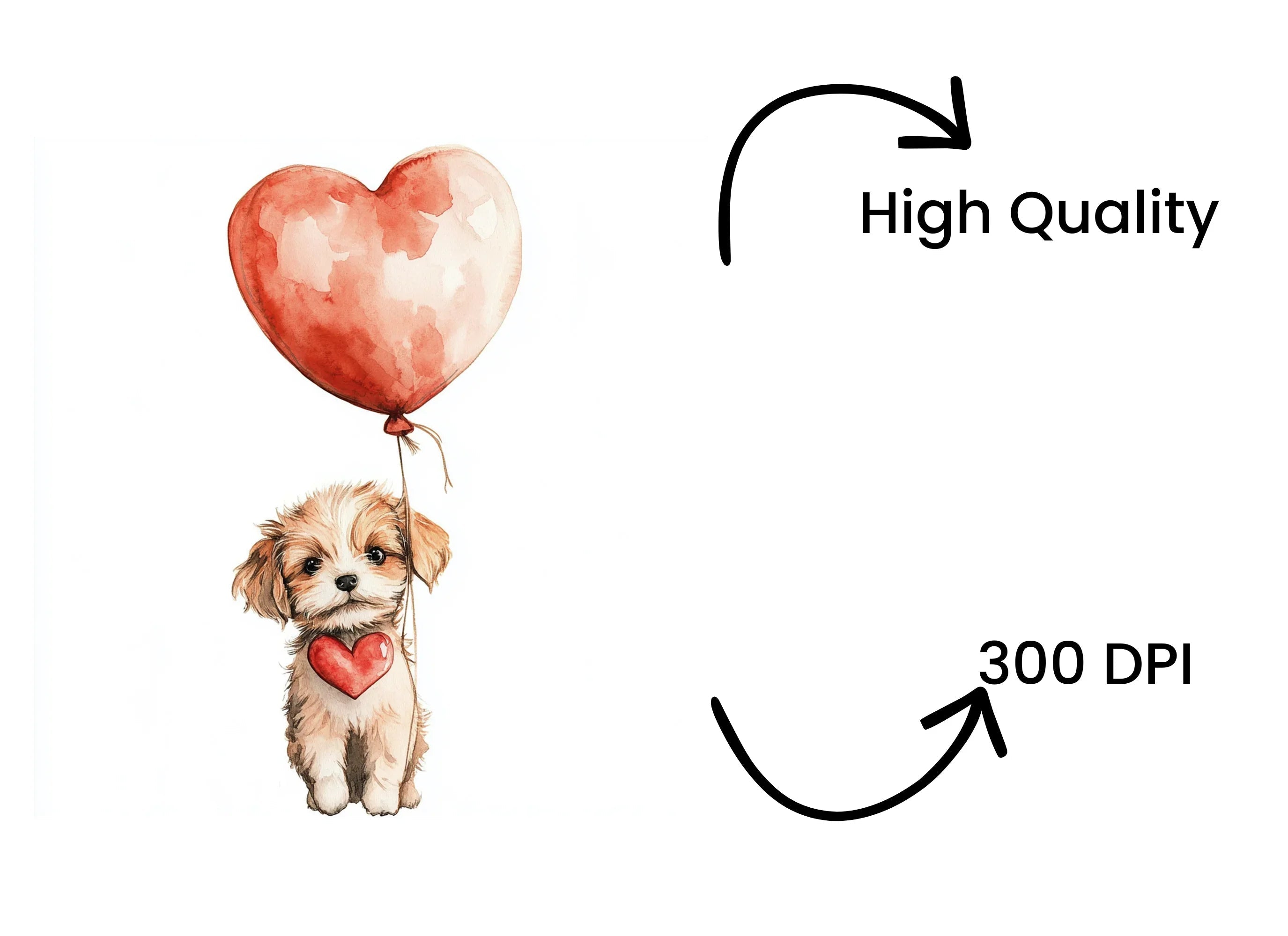 Valentine Puppy with Heart Balloon Clipart Bundle