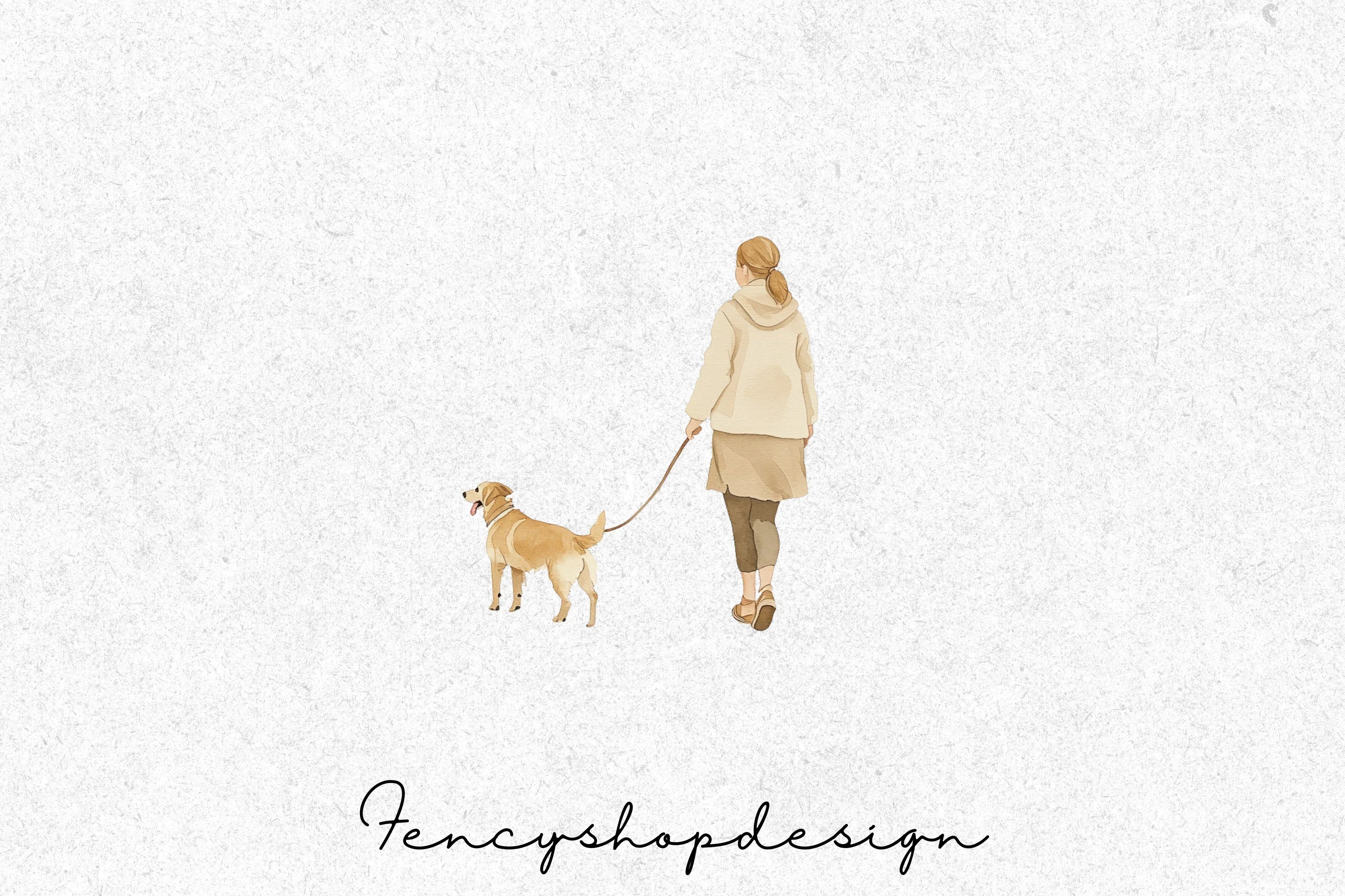 Woman Walking Dog Clipart Bundle