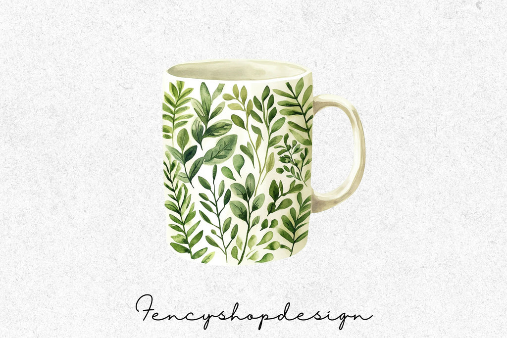 Green Plants Mugs Clipart Bundle